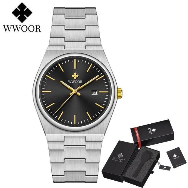 WWOOR Top Brand VJ32 Quartz Movement Watch for Men 316L Stainless Steel Business Watch Waterproof Luminous Men's Watches - Silver black gold - accessoires brand business horloges luminous movement quartz stainless steel watch watches - Concept Palermo