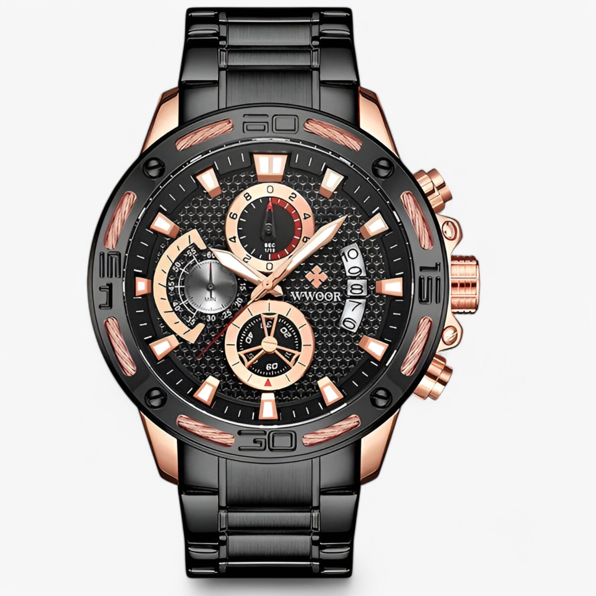 Orologio Cronografo di Lusso in Acciaio Inossidabile - rosa nero - accessoires acciaio cronografo horloges inossidabile orologio orologio cronografo watches - Concept Palermo