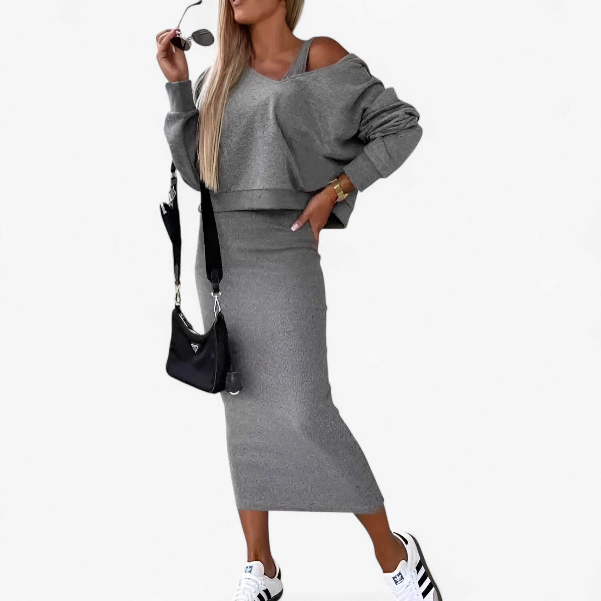 Set maglione e vestito – Comodo e sexy Donna - Grigio scuro - donna maglione maglione vestito outfit sets sexy vestito - Concept Palermo
