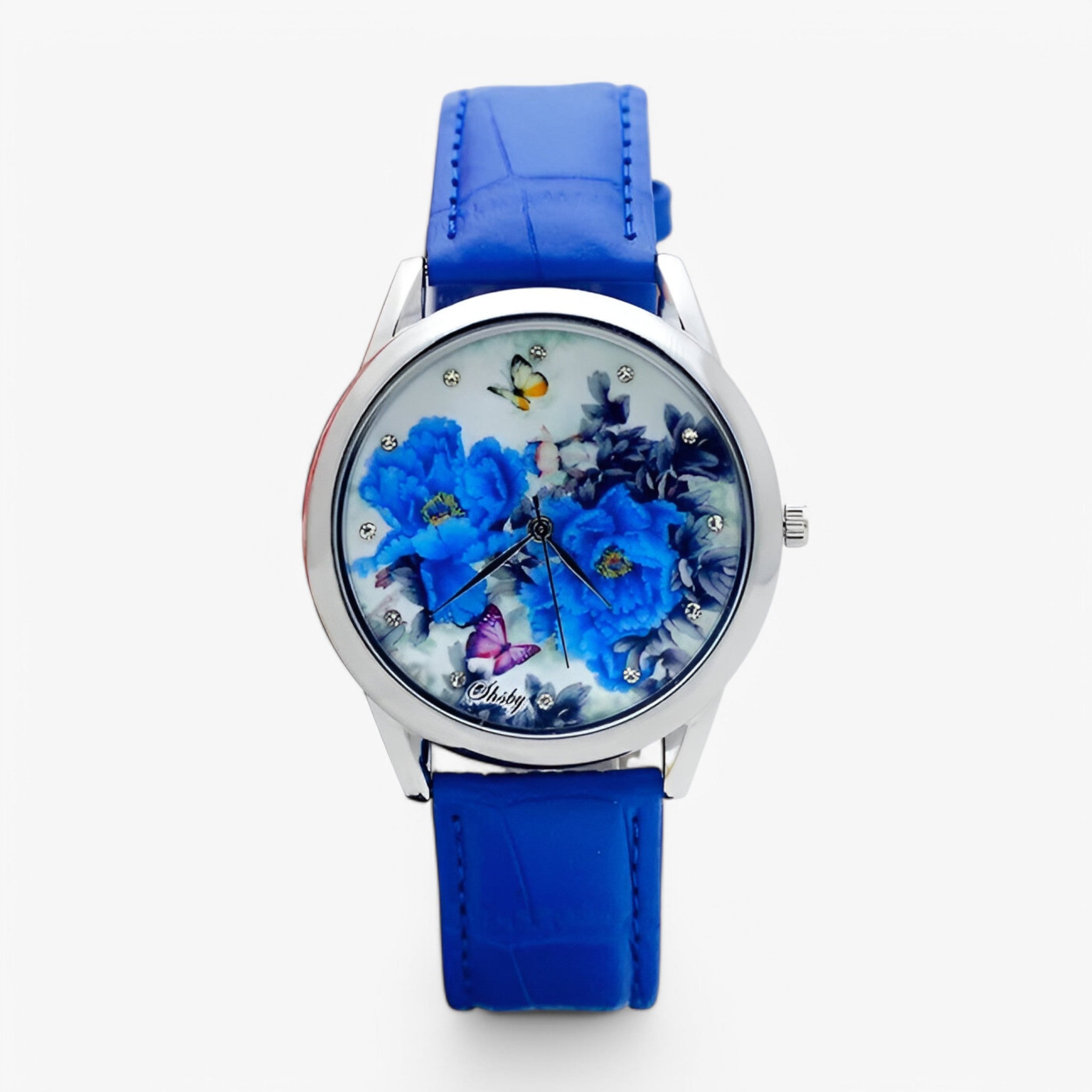 Orologio da donna con cinturino in pelle e quadrante floreale - blu - cinturino donna female watch floreale orologio orologio donna pelle quadrante watch for women watches - Concept Palermo