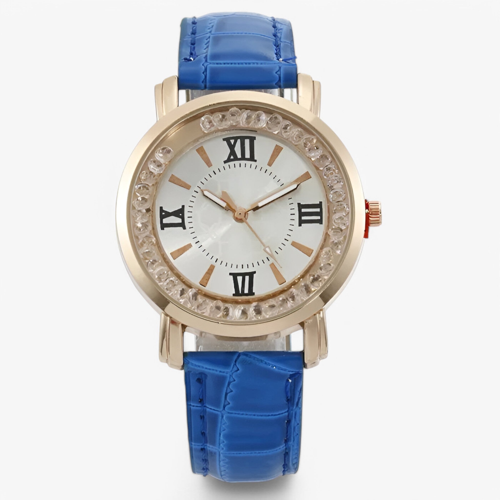 Orologio da donna in pelle con quadrante decorato da strass brillanti - Blu - accessoires brillanti decorato donna horloges orologio orologio donna pelle quadrante strass watches - Concept Palermo
