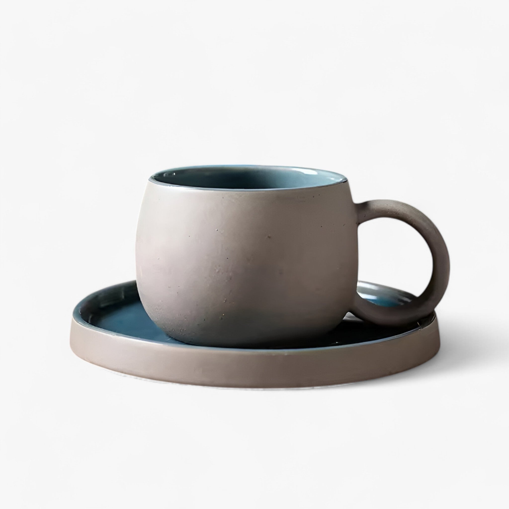 Set Tazze Caffè Espresso in Ceramica con Piattino, Stile Giapponese Minimalista - sabbi blu 201-300ml - caffè caffè espresso espresso giapponese kitchen & dining minimalista piattino tazza - Concept Palermo
