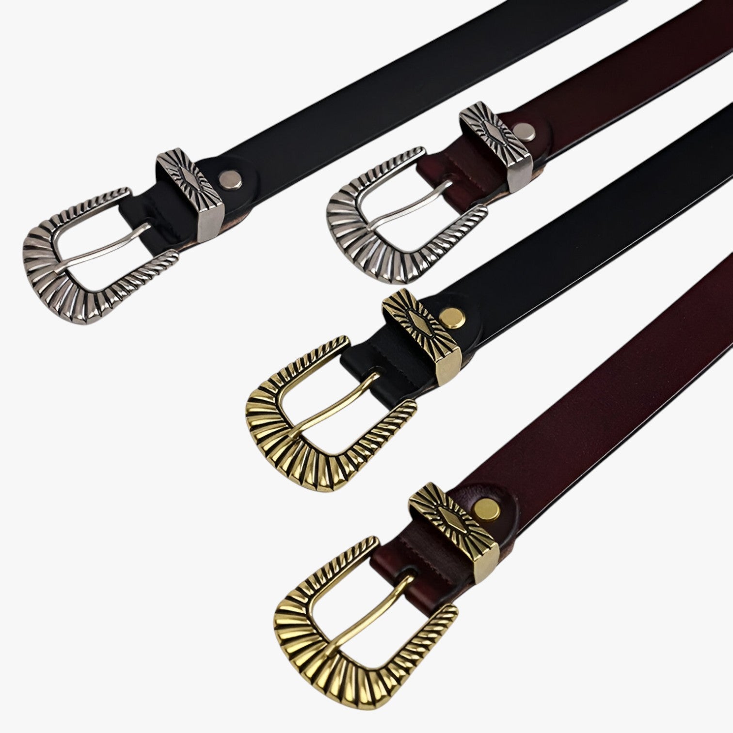 Cintura Western in Vera Pelle Marrone da Uomo per Jeans, Stile Cowboy con Fibbia Intagliata - - Belts cintura cintura western jeans pelle waist belt for women western Womens belt - Concept Palermo