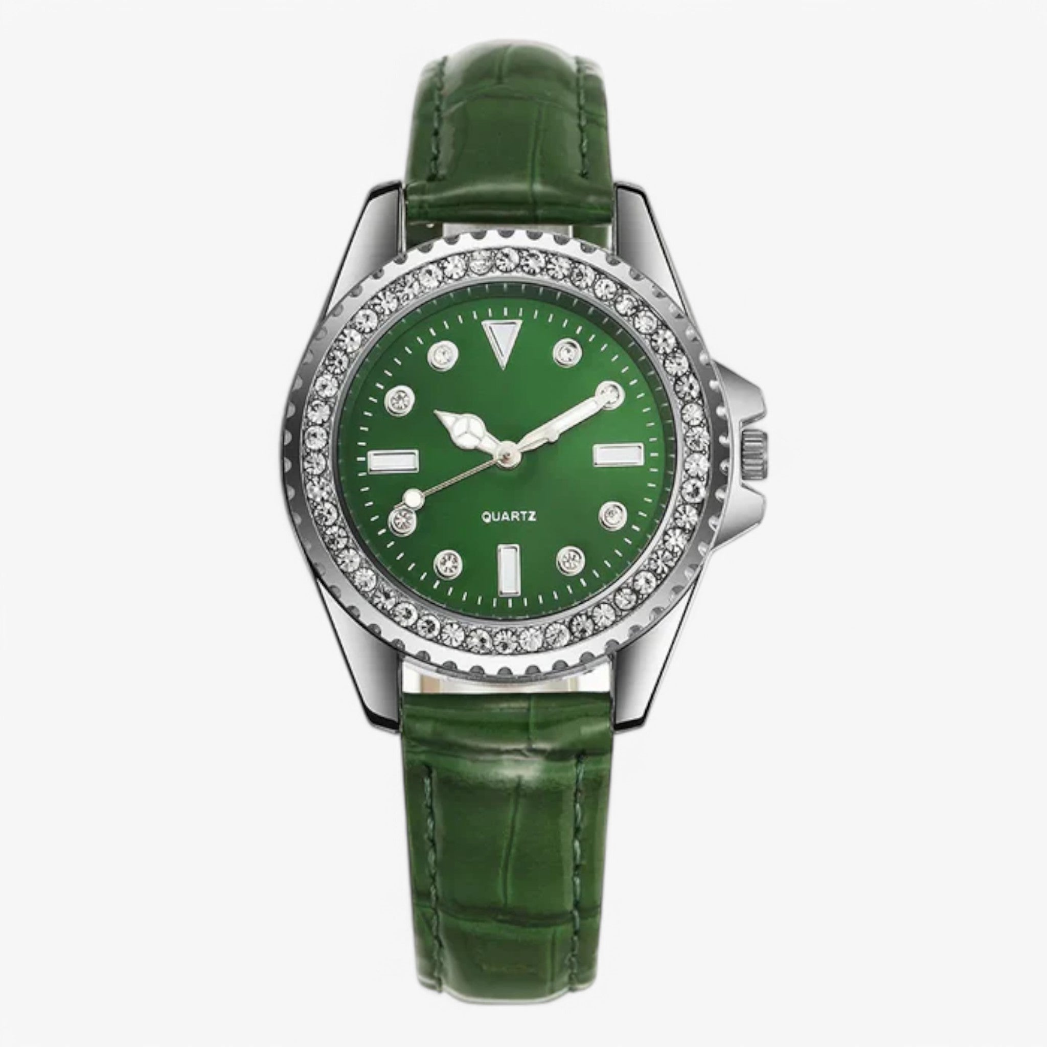 Orologio da Donna in Pelle Verde Smeraldo con Diamanti Scintillanti - Verde - accessoires diamanti horloges orologio orologio pelle pelle scintillanti watches - Concept Palermo