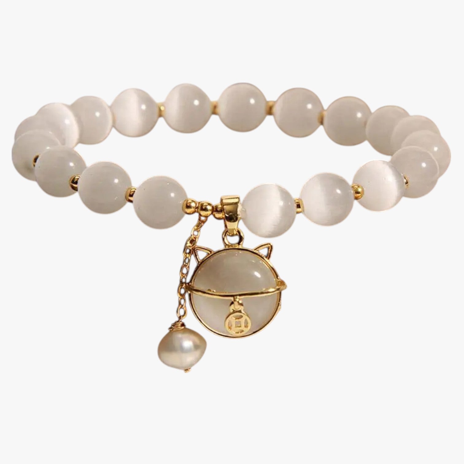 Bracciale con perline di opale e ciondolo a forma di gatto portafortuna, regalo e regolabile Donna - - bracciale bracciale perline BRACELET BRACELET FOR WOMEN BRACELETS bracelets for women ciondolo donna forma gatto jewelry opale - Concept Palermo