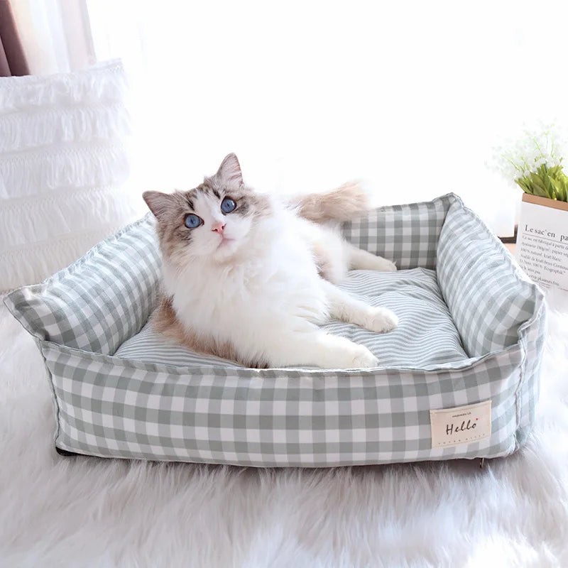 Letto per cani Fantasia a quadri beige - Morbido giaciglio - 100% Cotone
