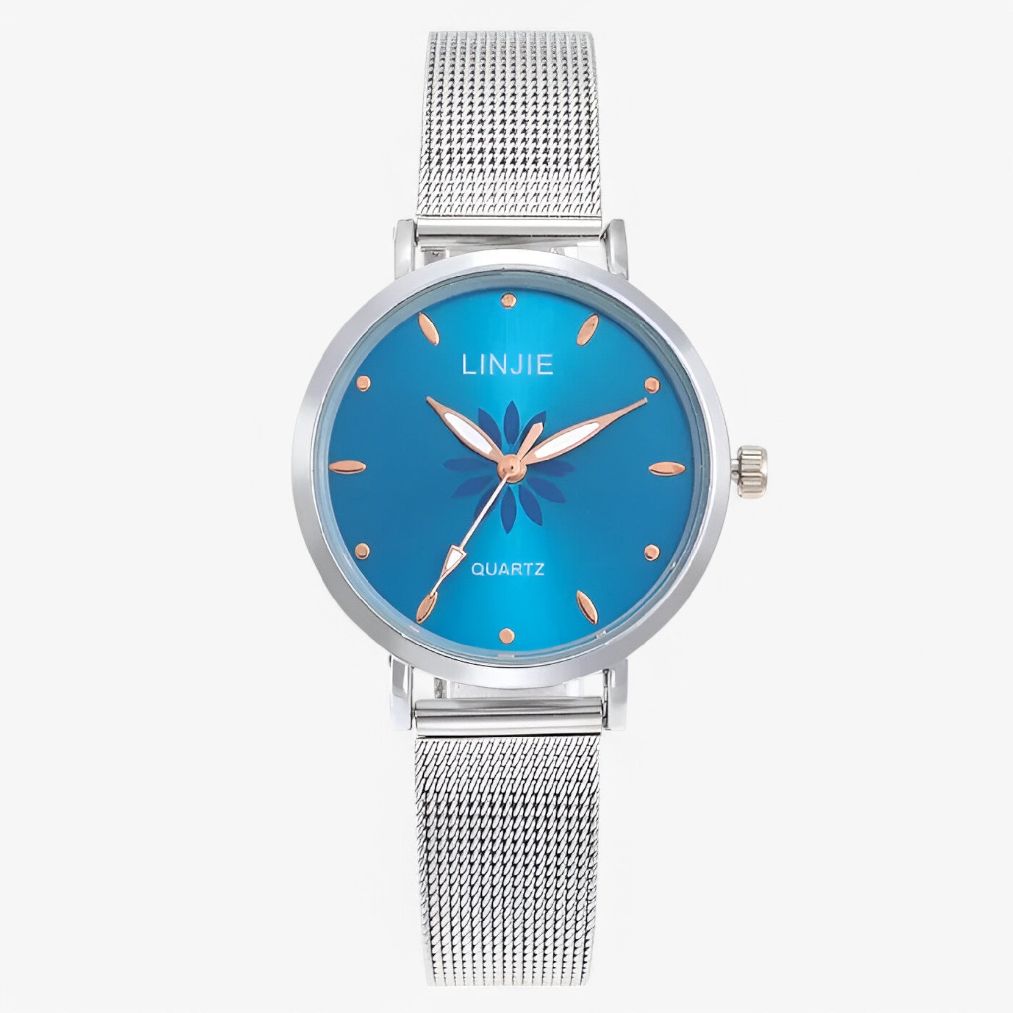 Orologio minimalista in argento con fiori e cinturino in acciaio - Blu - acciaio cinturino female watch fiori minimalista orologio orologio minimalista watch for women watches - Concept Palermo