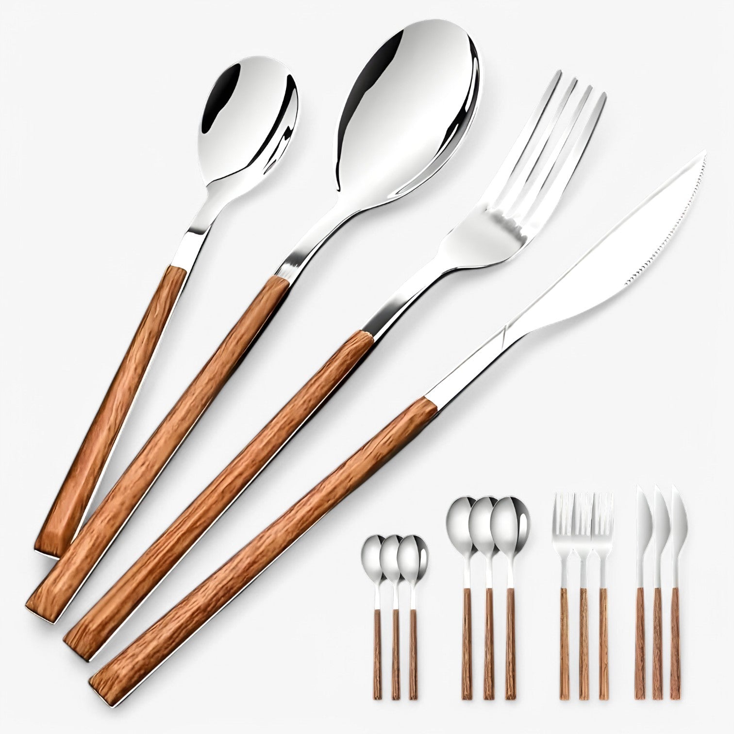 Set di Posate da 12 Pezzi – Manici in Legno, Lavabile in Lavastoviglie Acciaio - - acciaio Kitchen kitchen & dining kitchen accessory kitchen tools lavabile lavastoviglie legno manici pezzi posate - Concept Palermo