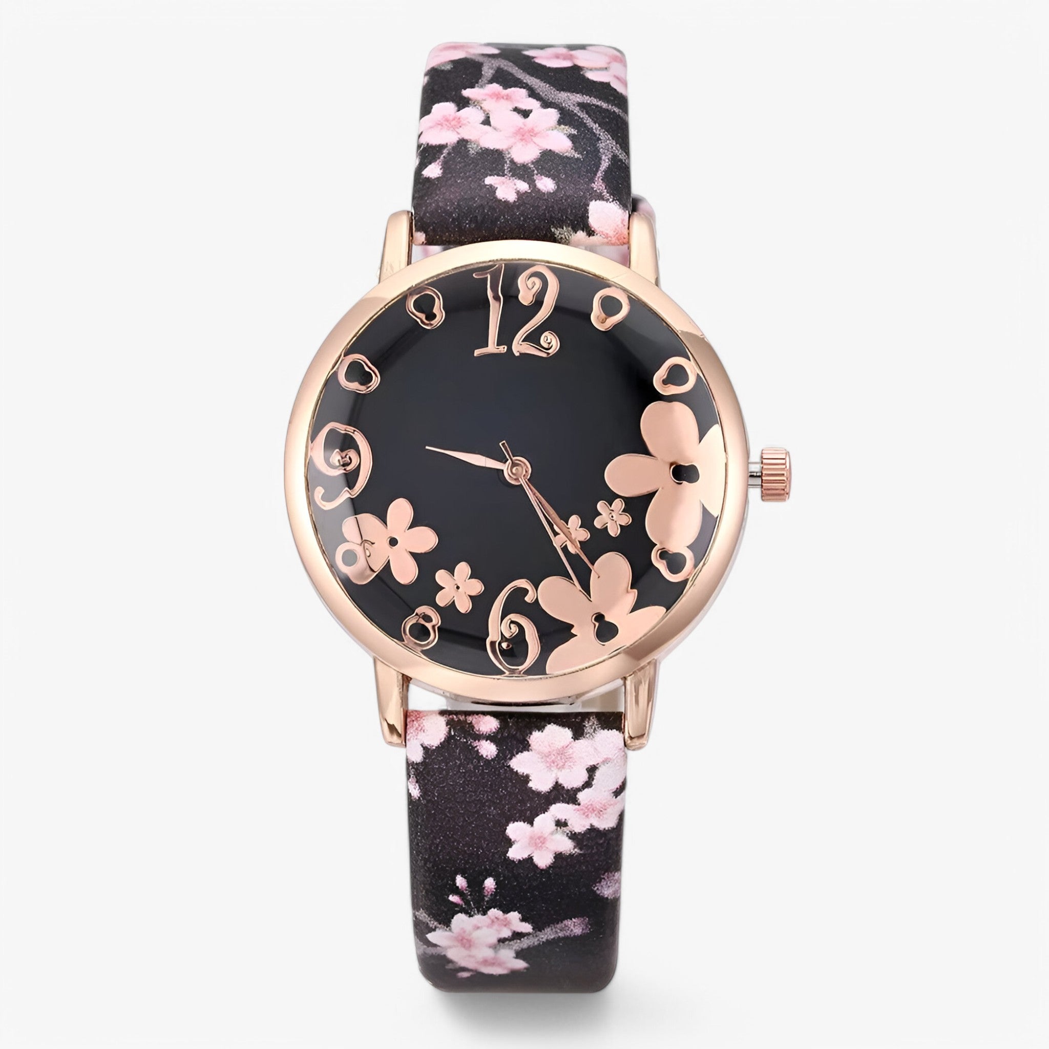 Orologio da donna in pelle con quadrante floreale e bracciale coordinato - Nera - bracciale coordinato donna female watch floreale orologio orologio donna pelle quadrante watch for women - Concept Palermo