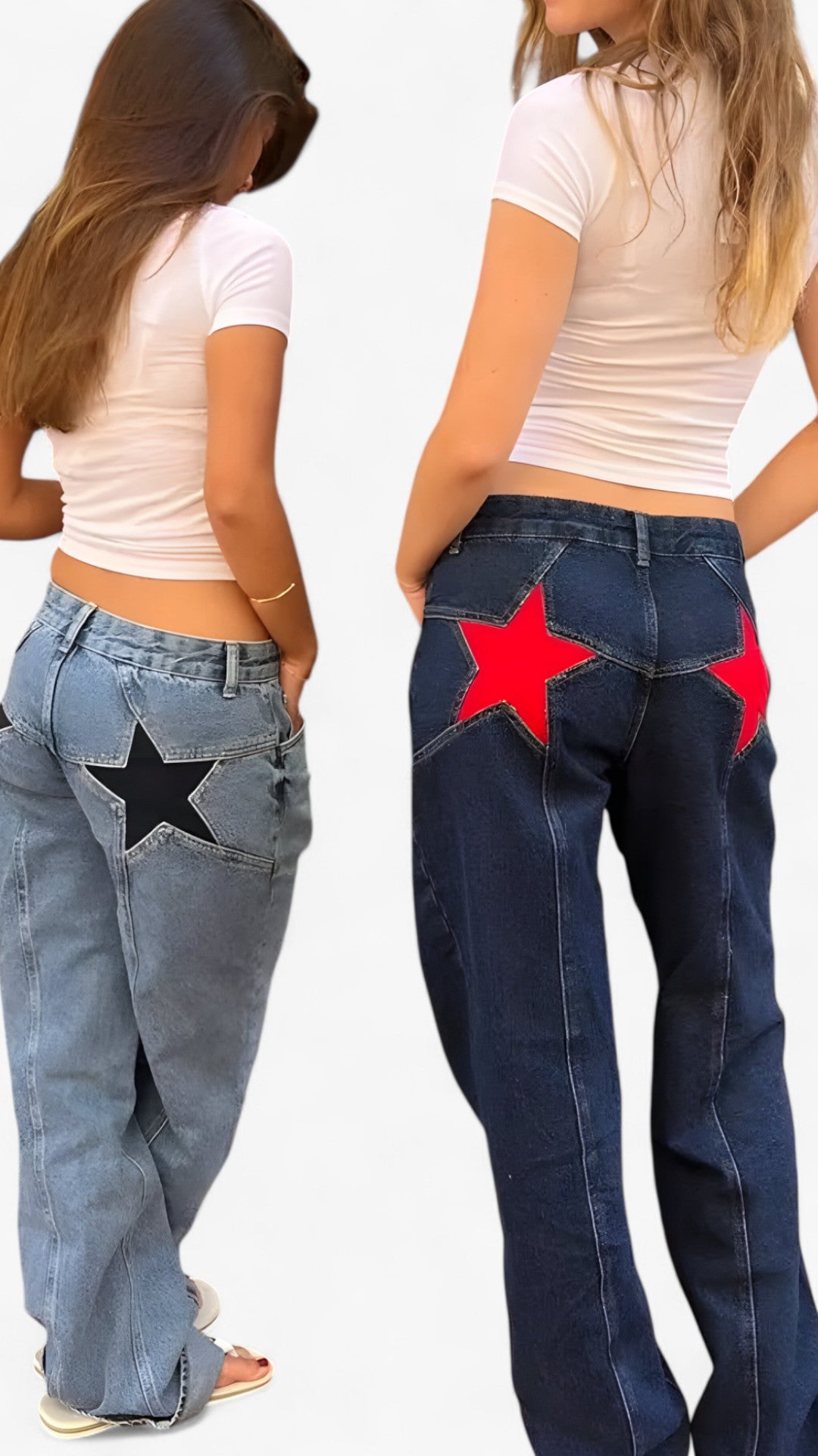 Jeans Donna Slim Fit Vita Bassa Blu con Stampa Stelle Casual - - bassa donna jeans jeans vita pants pants for women stampa stelle vita - Concept Palermo