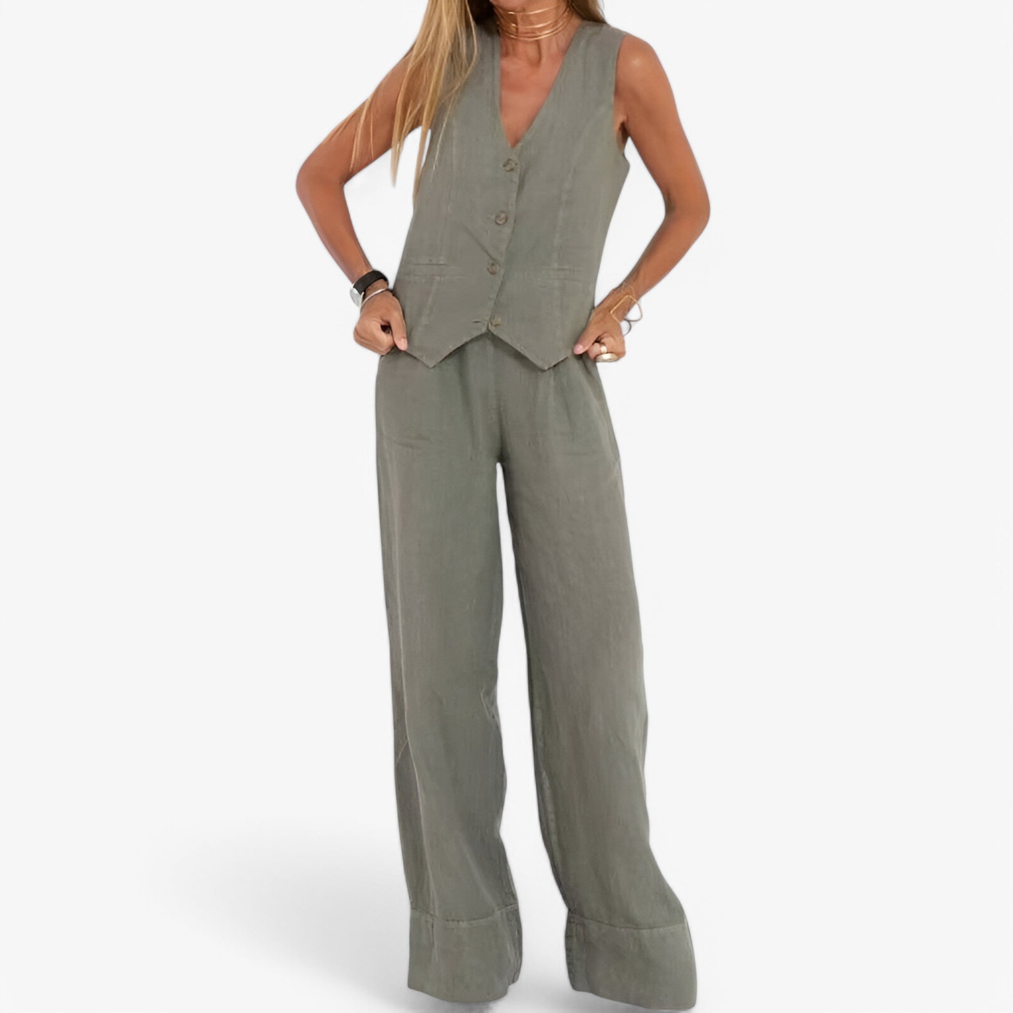 Gilet senza maniche (con pantaloni coordinati gratuiti) - Grigio - coordinati gilet gilet maniche gratuiti maniche outfit sets pantaloni - Concept Palermo
