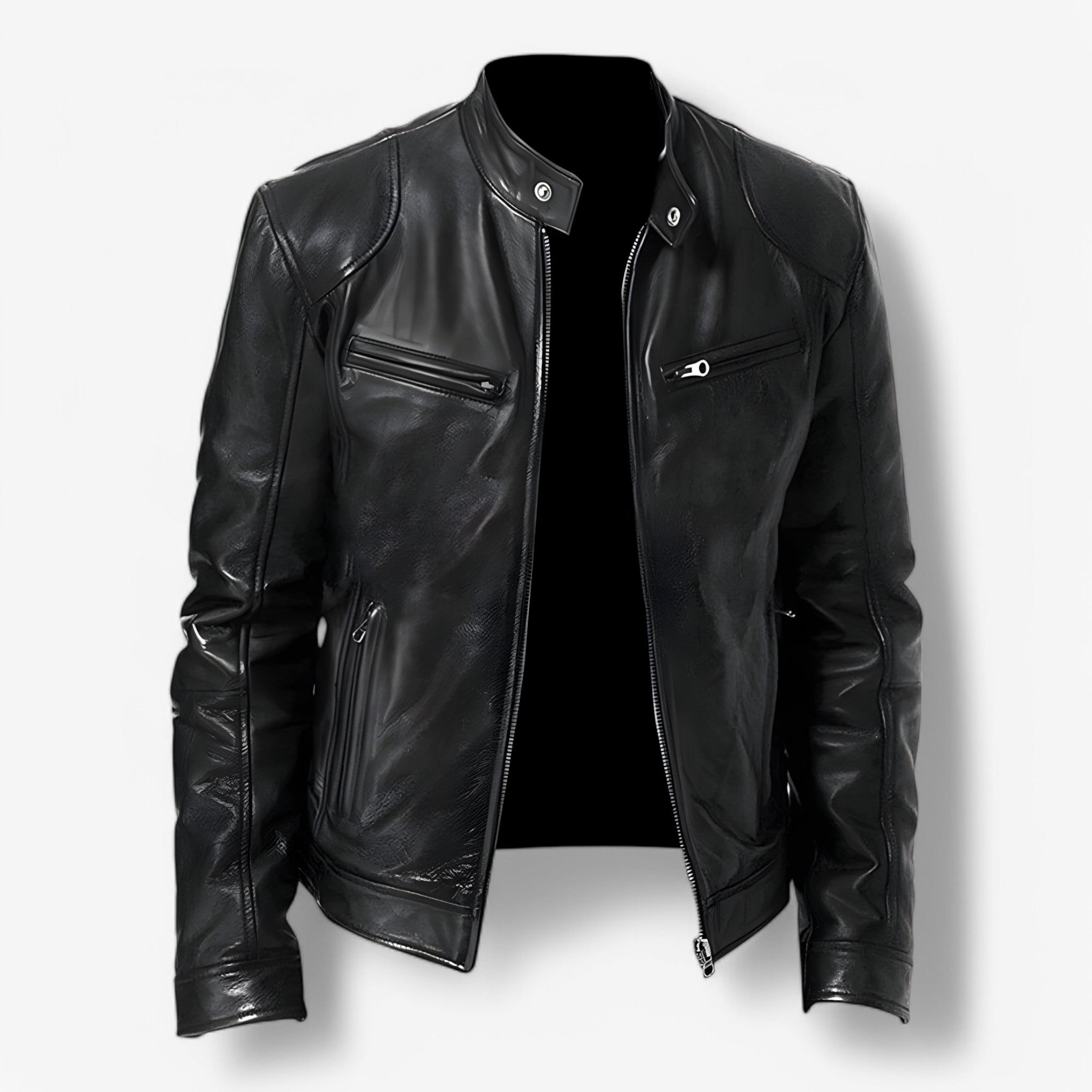 Giacca Pelle Nera Uomo Slim Fit Moto Casual Primavera Autunno - Nero S - casual giacca giacca pelle leather jacket men's coats & jackets mens mens jacket pelle uomo - Concept Palermo