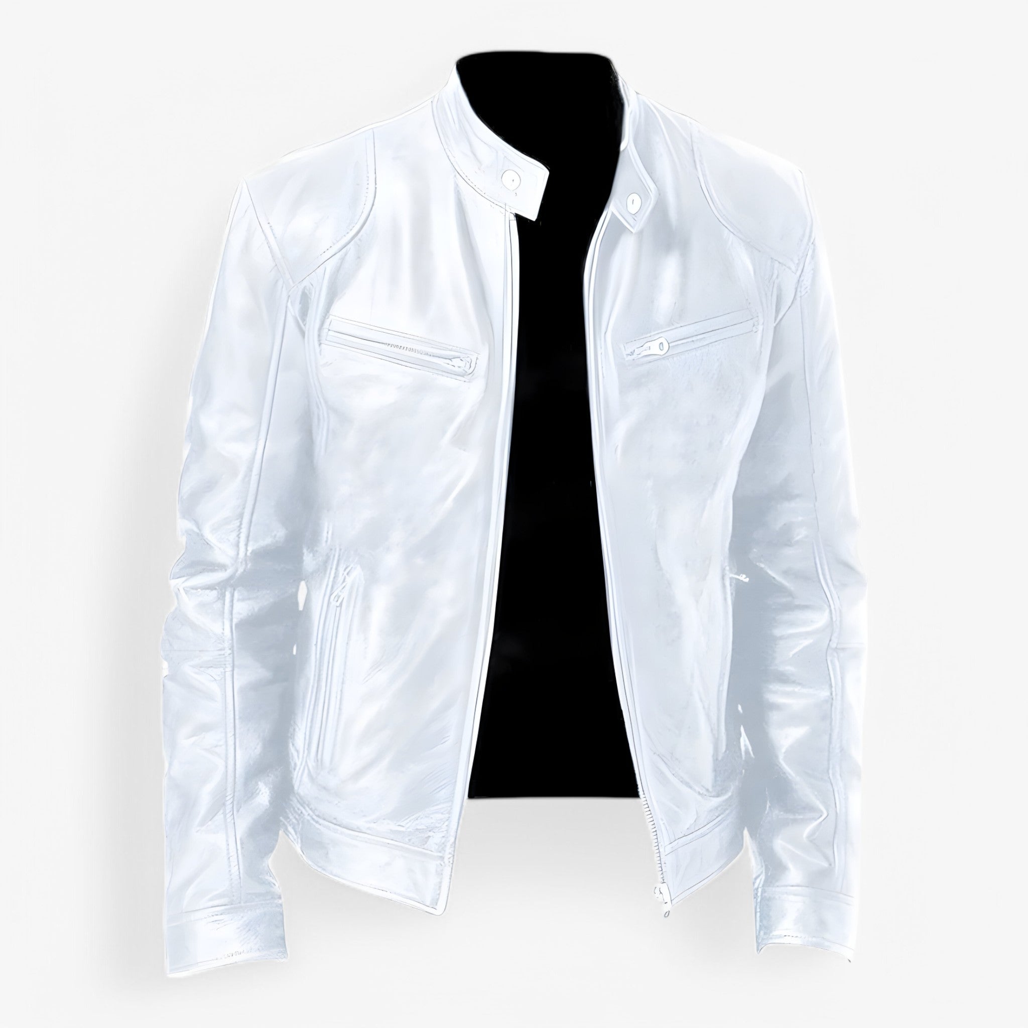 Giacca Pelle Nera Uomo Slim Fit Moto Casual Primavera Autunno - - casual giacca giacca pelle leather jacket men's coats & jackets mens mens jacket pelle uomo - Concept Palermo