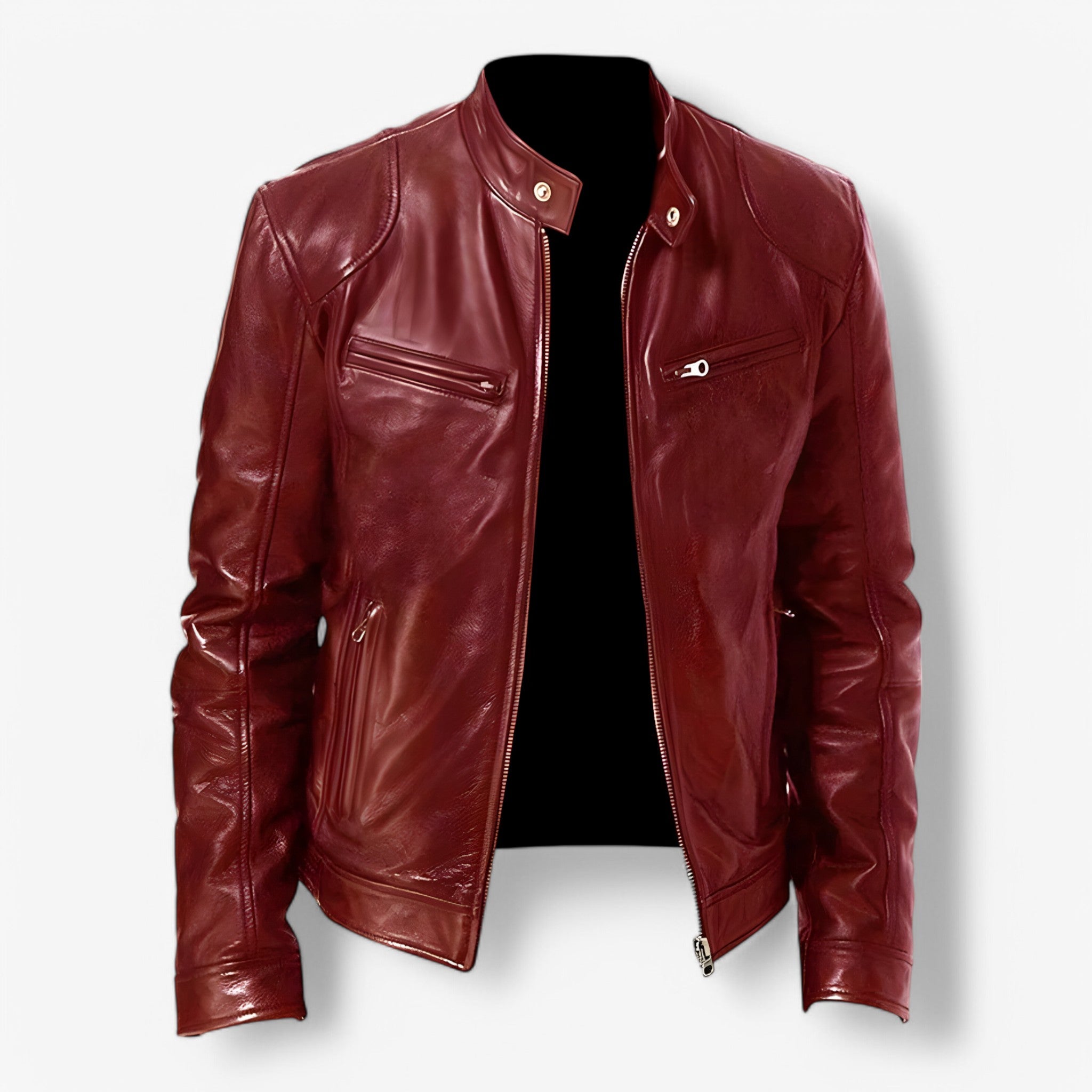 Giacca Pelle Nera Uomo Slim Fit Moto Casual Primavera Autunno - - casual giacca giacca pelle leather jacket men's coats & jackets mens mens jacket pelle uomo - Concept Palermo