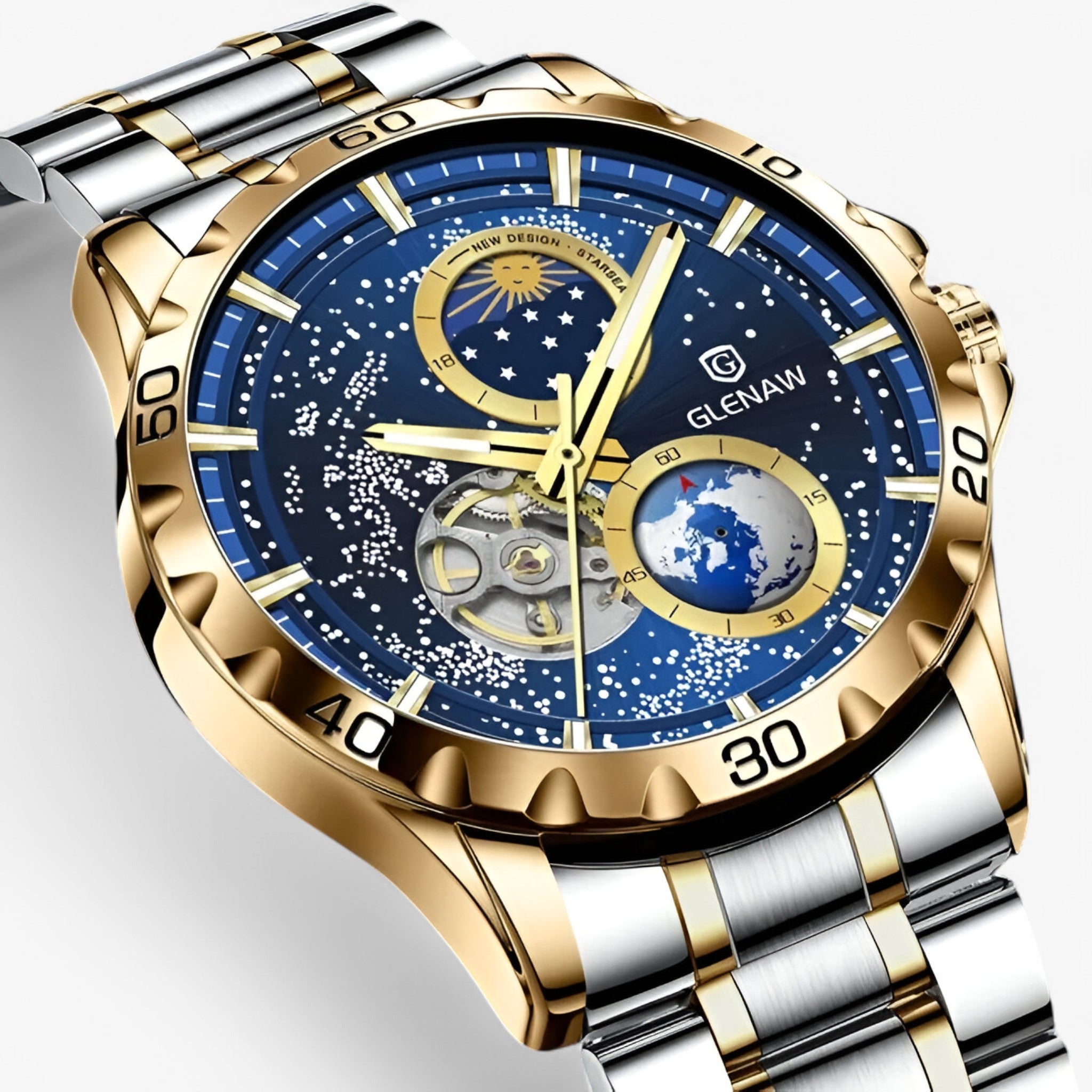 Orologio Meccanico Fasi Lunari in Acciaio Inossidabile - - accessoires acciaio fasi horloges inossidabile lunari meccanico orologio orologio meccanico watches - Concept Palermo