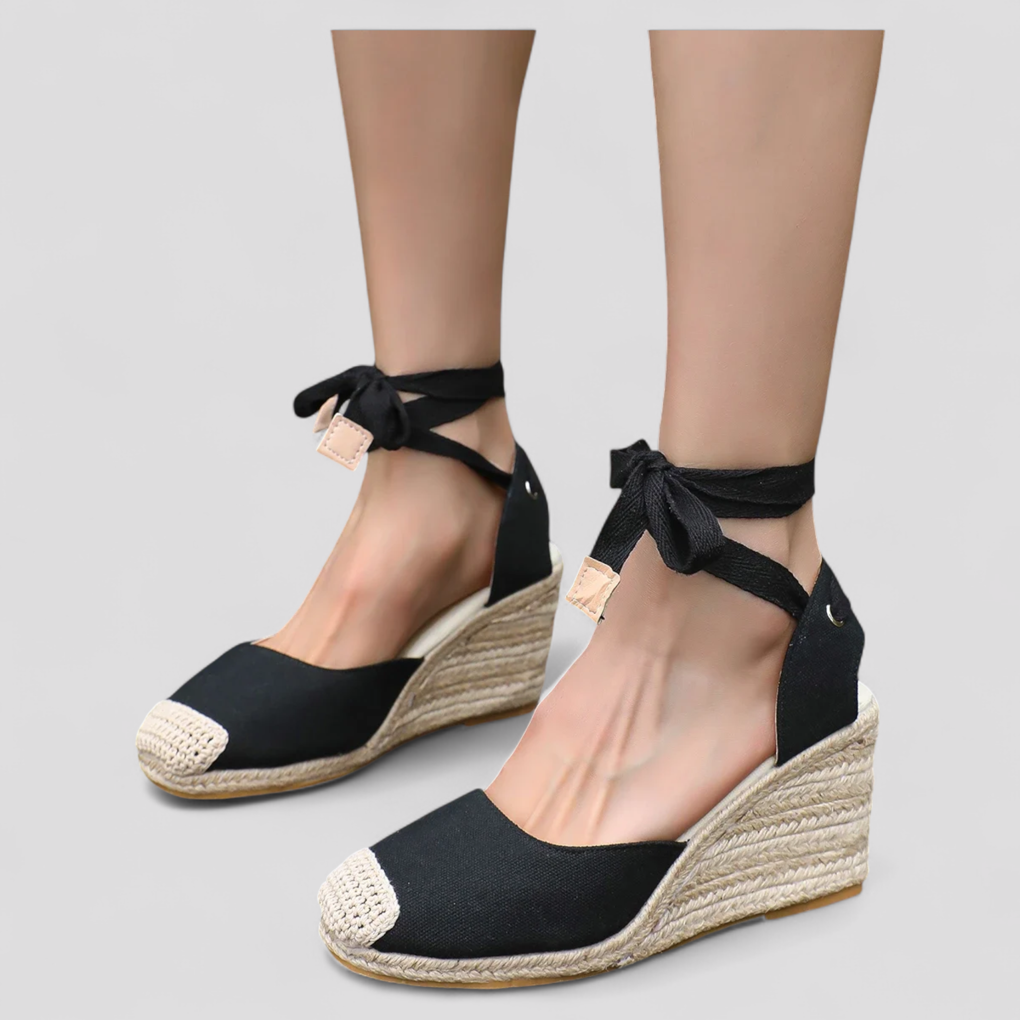 Espadrillas Zeppe Estive con Lacci alla Caviglia Donna in Tela Beige - - Accessoires alla caviglia Dames espadrillas estive lacci Sandalen Schoenen stile zeppe zeppe estive - Concept Palermo