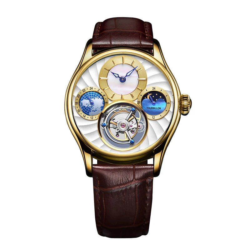 Orologio Automatico Scheletrato Uomo Lusso Tourbillon, Acciaio Inox Argento - Oro Bianco - accessoires horloges meccanico orologio orologio meccanico tourbillon watches - Concept Palermo