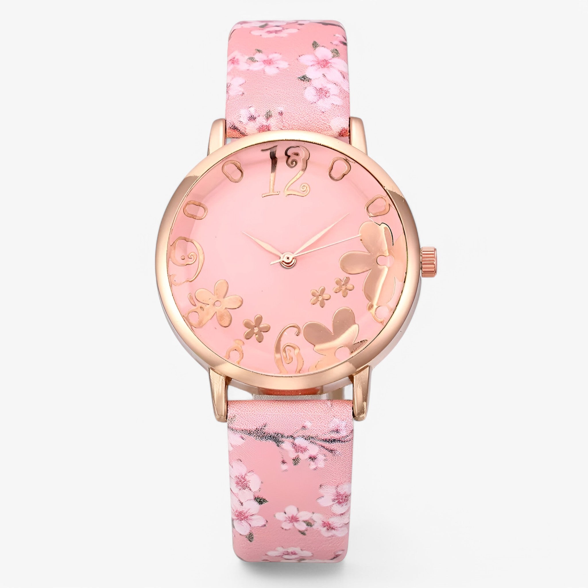 Orologio da donna in pelle con quadrante floreale e bracciale coordinato - Rosa - bracciale coordinato donna female watch floreale orologio orologio donna pelle quadrante watch for women - Concept Palermo