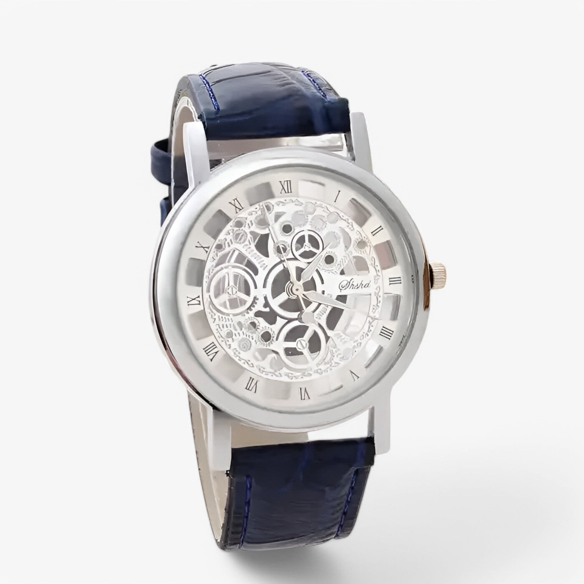 Orologio al quarzo con cinturino in pelle e quadrante romano - blu argento - accessoires cinturino horloges orologio orologio quarzo pelle quadrante quarzo romano watches - Concept Palermo