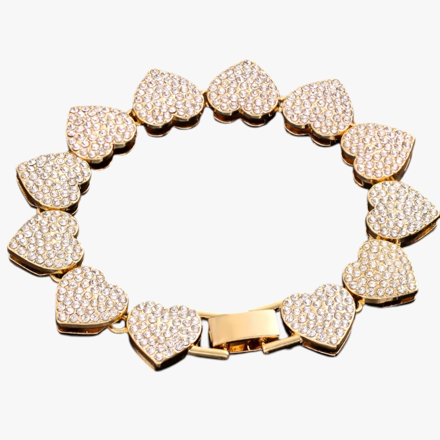 Bracciale Tennis con Ciondoli Cuore & Cristallo – Eleganza Hip Hop per Ogni Occasione Donna - Oro 1 7 pollici - bracciale bracciale tennis BRACELET BRACELET FOR WOMEN BRACELETS bracelets for women ciondoli cristallo cuore donna eleganza jewelry women bracelets - Concept Palermo