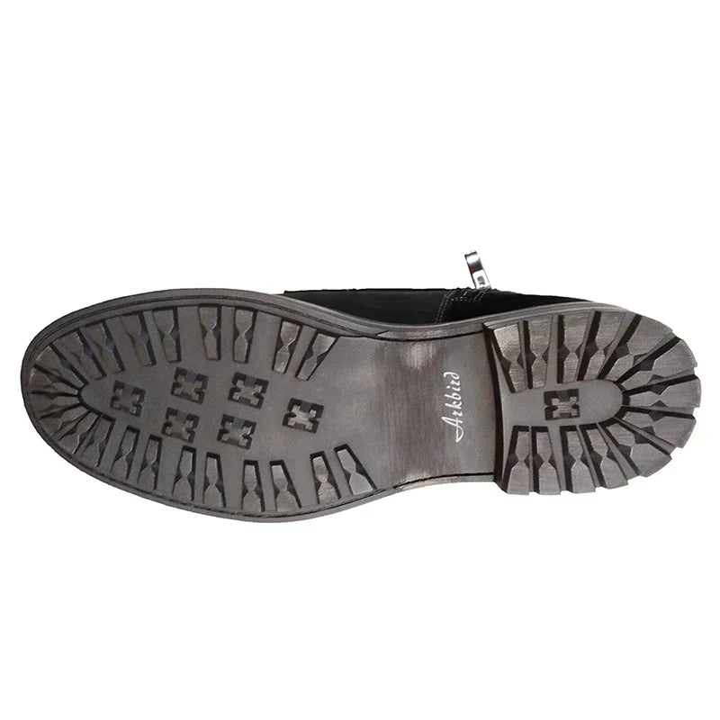 Stivali in pelle da uomo con cerniera laterale e lacci - Stivali marroni resistenti, ispirati al mondo del lavoro, per abbigliamento casual, outdoor e smart-casual