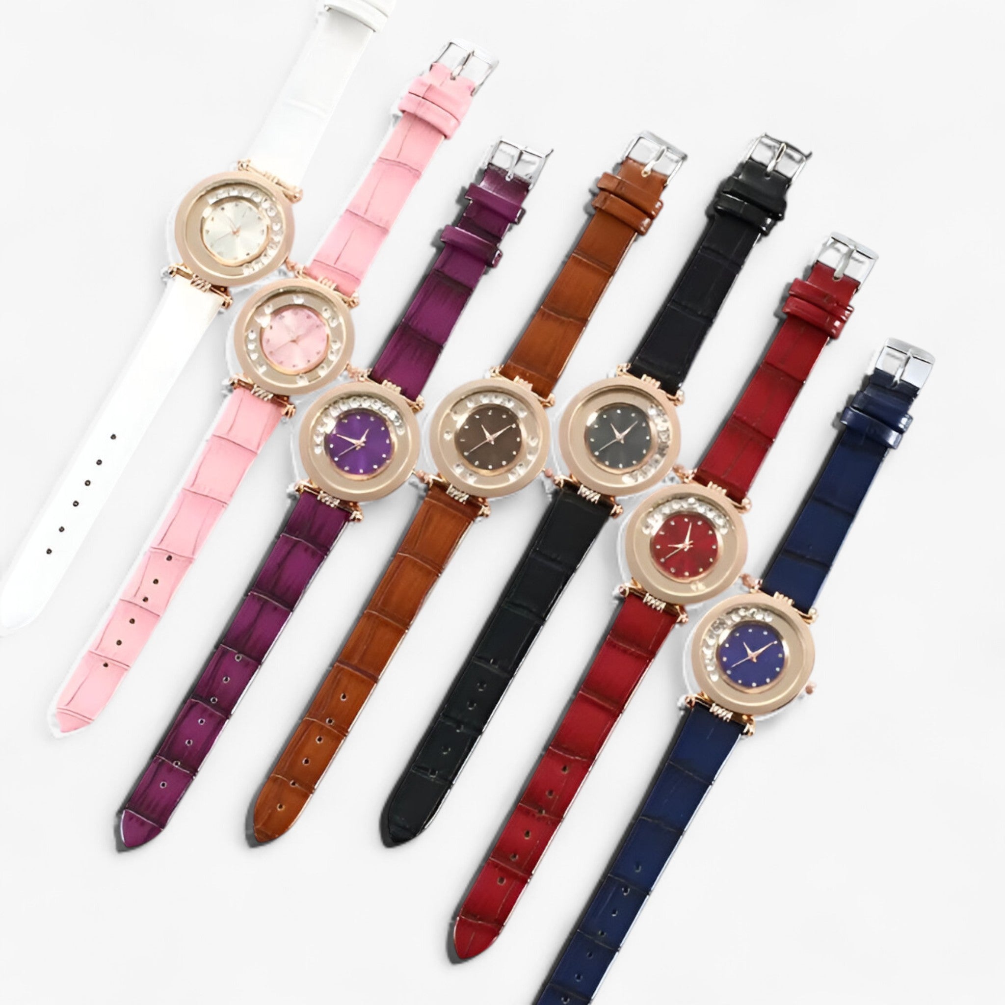 Orologio da donna con cinturino in pelle e fibbia con strass - - accessoires cinturino donna fibbia horloges orologio orologio donna pelle strass watches - Concept Palermo