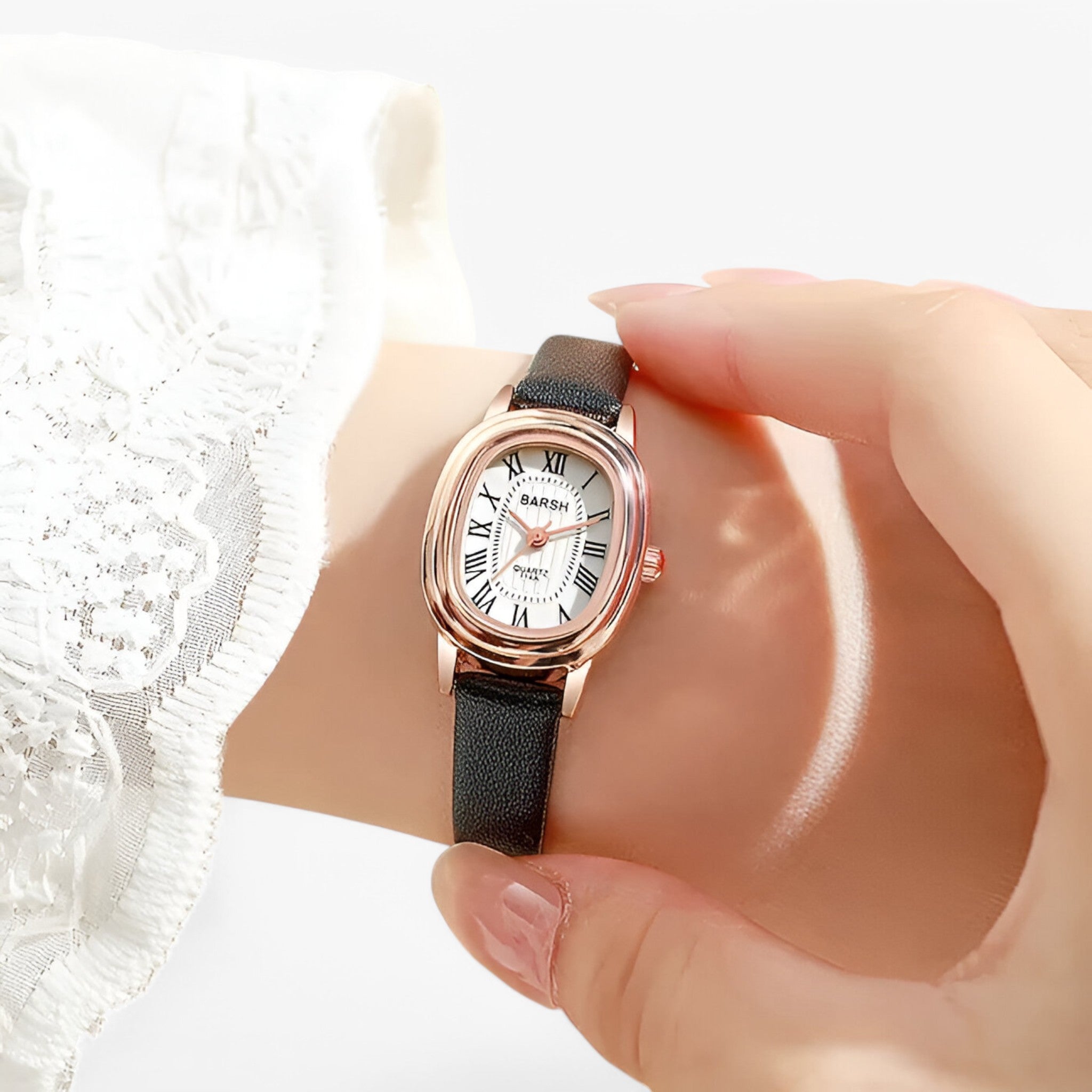Orologio Donna Elegante con Quadrante Ovale, Cinturino in Vera Pelle Nero - - donna female watch orologio orologio donna ovale quadrante quarzo watch for women watches - Concept Palermo