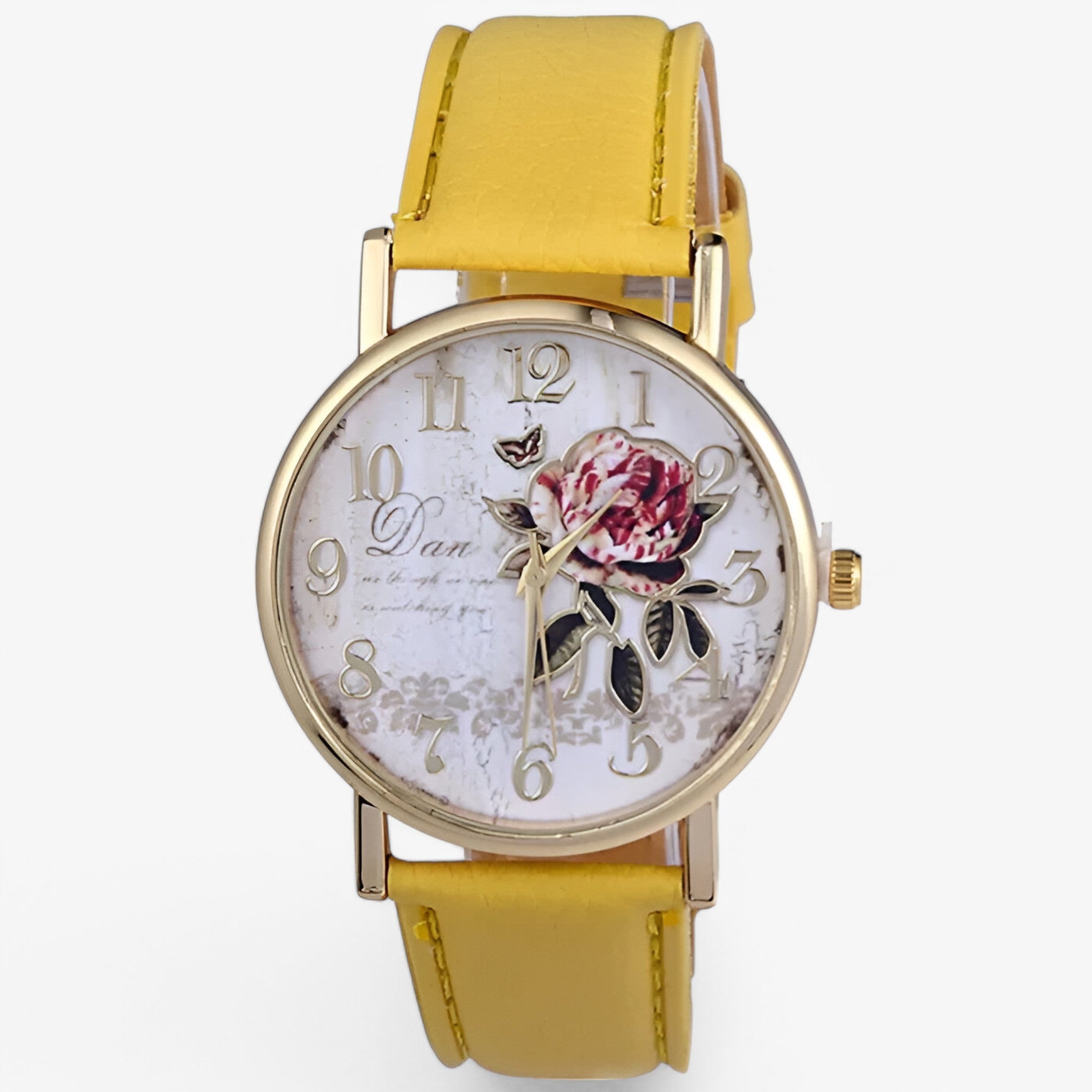 Orologio con fiore di rosa e cinturino in similpelle - Gialla - cinturino female watch fiore orologio orologio fiore similpelle watch for women watches - Concept Palermo