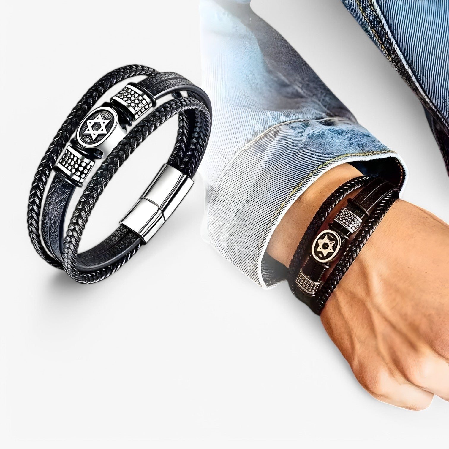 Bracciale in Cuoio a Strati con Chiusura Magnetica Uomo - - bracciale bracciale cuoio BRACELETS chiusura cuoio jewelry magnetica mens accessory mens bracelet strati uomo - Concept Palermo