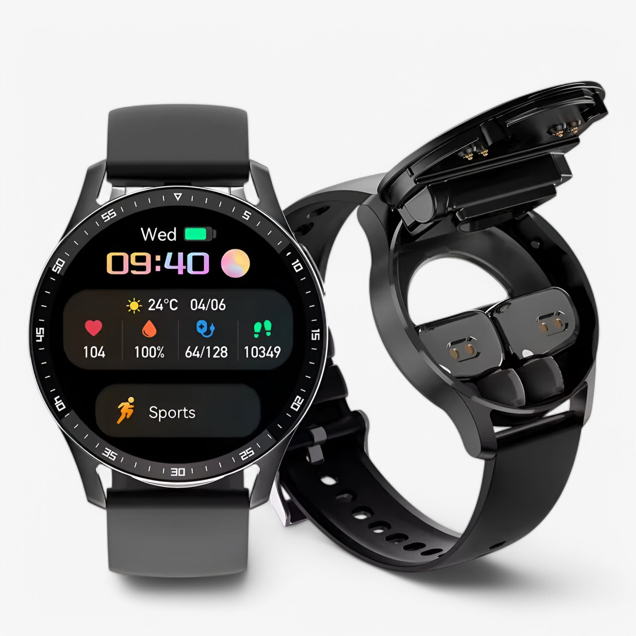 Smartwatch con Auricolare Bluetooth TWS Integrato 2-in-1, Nero, Impermeabile, per Uomo Donna - - accessoires auricolare bluetooth gadgets horloges smartwatch watches - Concept Palermo