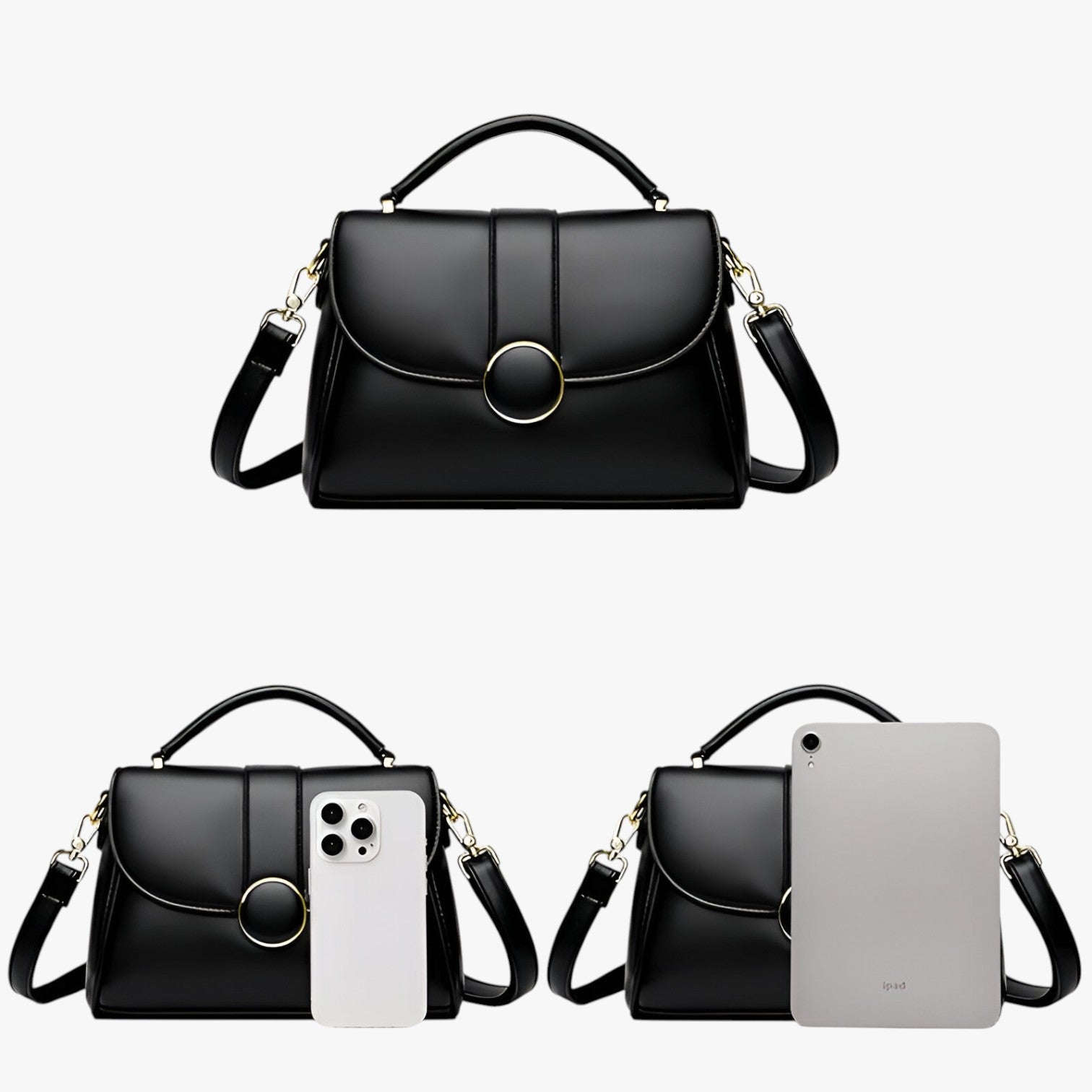 Borsa a Tracolla Donna Nera in Vera Pelle Elegante con Patta e Chiusura Magnetica - - Bags borsa borsa tracolla donna firmata handbags tracolla women bags Women's handbags - Concept Palermo
