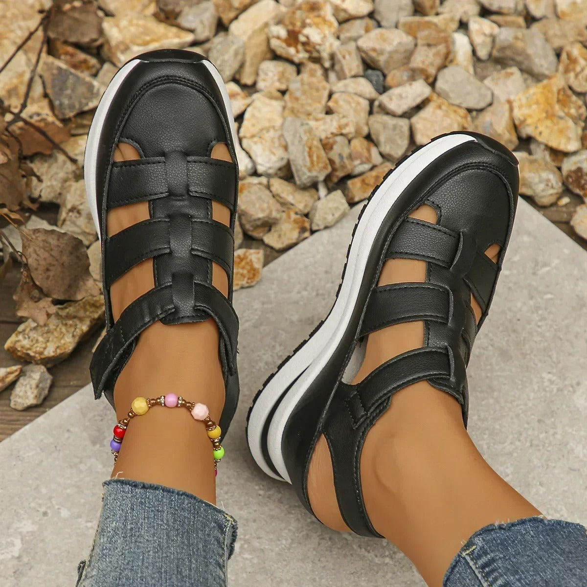 Sandales Femme Confort Cuir Noir Élégantes & Ergonomiques - - confortables cross-from-seroa-10180446290186 femmes New-google popular product_tags sandales sandales confortables sandales pour femmes élégantes - Concept Palermo