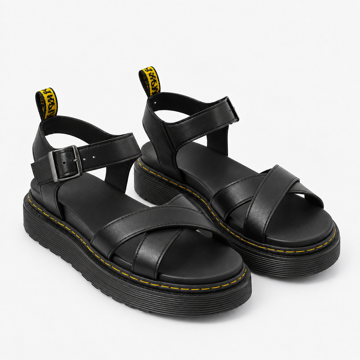 Sandali Donna con Plateau, Fasce Incrociate e Fibbia alla Caviglia in PU - Nero - artemis fashion fibbia Frauen Sandalen Linen Men plateau sandali sandali artemis sandals Solid uomo women - Concept Palermo