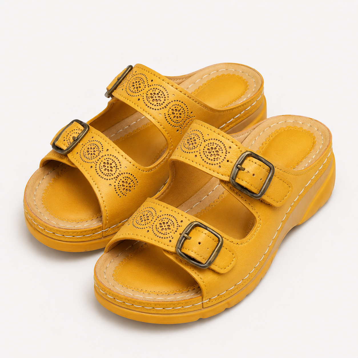 Sandali Donna con Doppia Fibbia Regolabile e Tomaia in PU - Giallo - attacchi comodità estiva New Arrivals ortopedici sandali sandali ortopedici Sandals Spring/Summer uomo Women Women shoes - Concept Palermo
