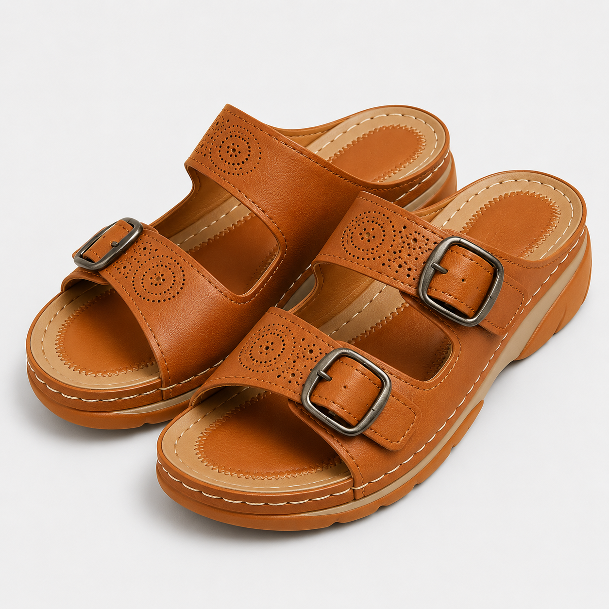 Sandali Donna con Doppia Fibbia Regolabile e Tomaia in PU - Marrone - attacchi comodità estiva New Arrivals ortopedici sandali sandali ortopedici Sandals Spring/Summer uomo Women Women shoes - Concept Palermo
