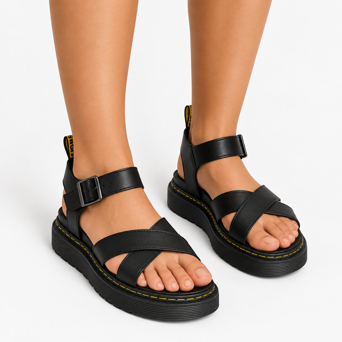 Sandali Donna con Plateau, Fasce Incrociate e Fibbia alla Caviglia in PU - - artemis fashion fibbia Frauen Sandalen Linen Men plateau sandali sandali artemis sandals Solid uomo women - Concept Palermo