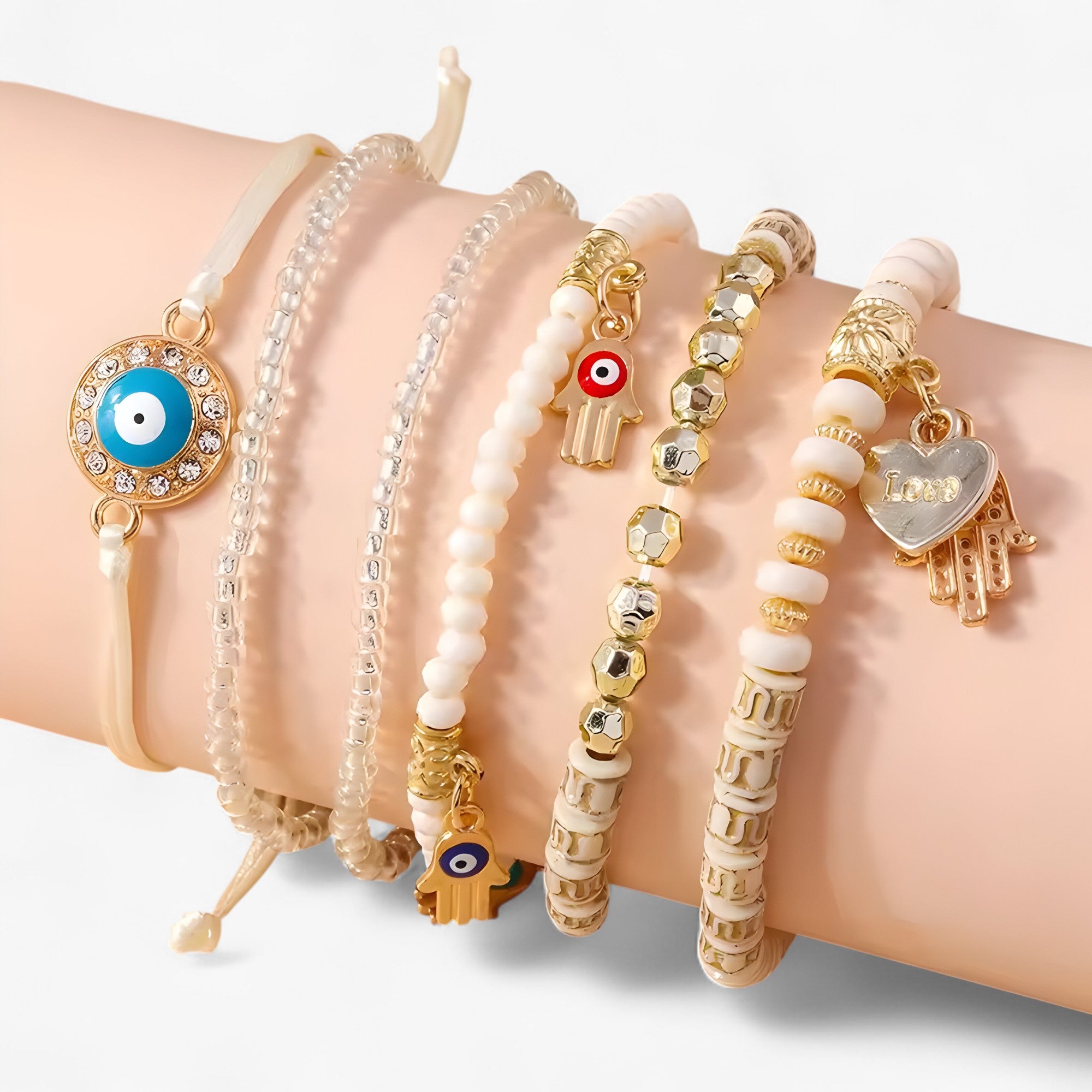 Braccialetto di perline multi-stile Charmed Essence con accenti Mano di Fatima - - accenti braccialetto braccialetto perline CHANGE charmed essence fatima Jewellery jewelry mano - Concept Palermo