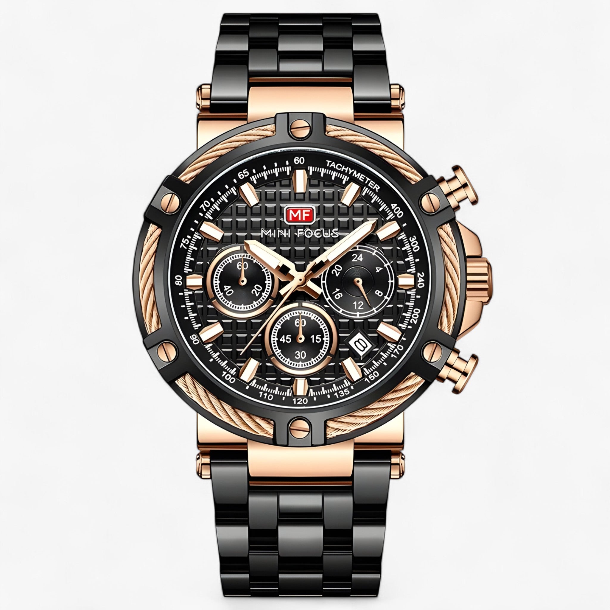Orologio da Uomo Elegante al Quarzo con Cinturino in Pelle Nera e Cassa in Acciaio Inox - Nero Oro - orologio orologio uomo uomo watches WATCHES FOR MEN - Concept Palermo