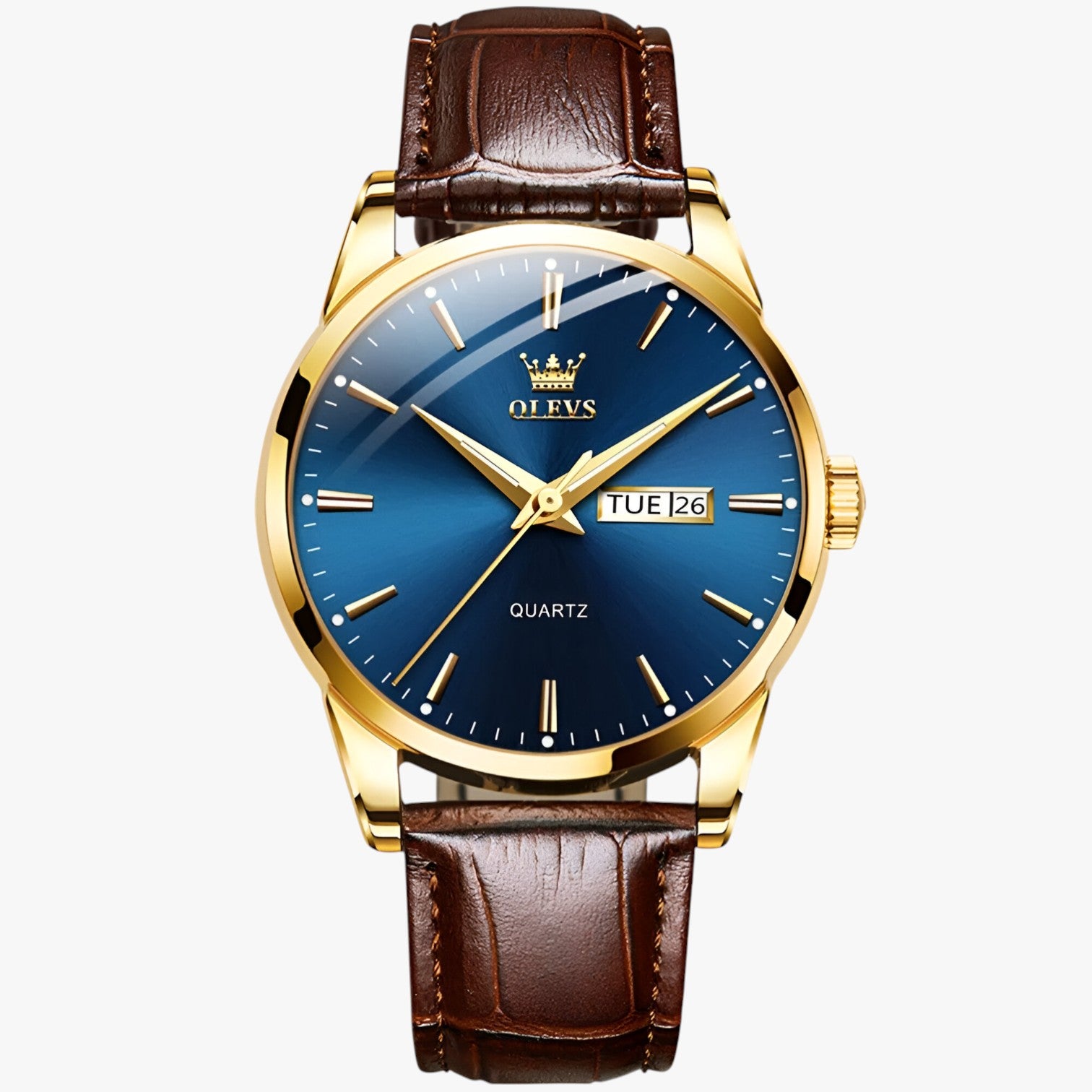 Orologio Classico da Uomo in Vera Pelle, Impermeabile, Elegante - Blu dorato - impermeabile orologio orologio pelle pelle uomo watch watch for men watches WATCHES FOR MEN - Concept Palermo