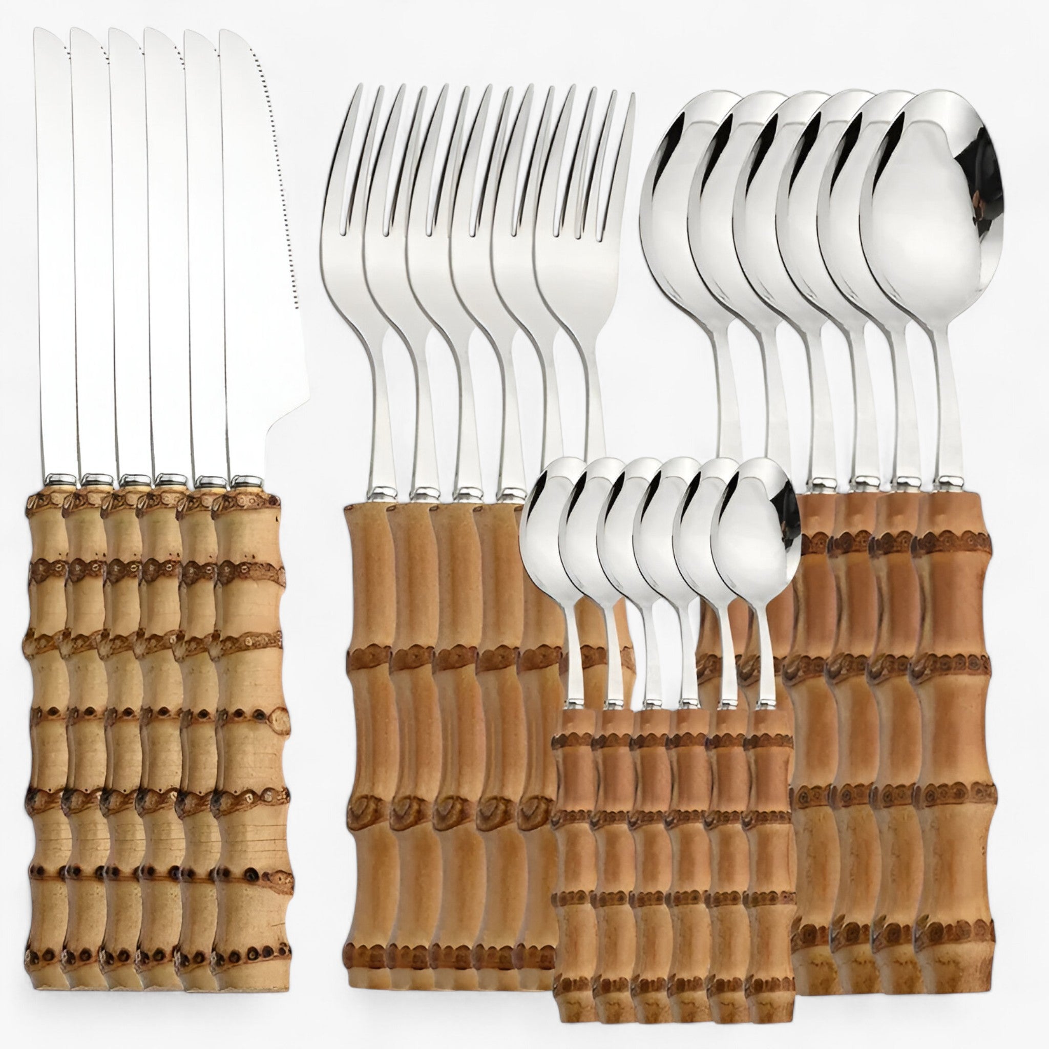 Set di posate in bambù riutilizzabile per picnic e viaggi, ecologico e sostenibile - Argento 24 pezzi - bambù home & garden huis & tuin posate posate bambù riutilizzabile sostenibile - Concept Palermo