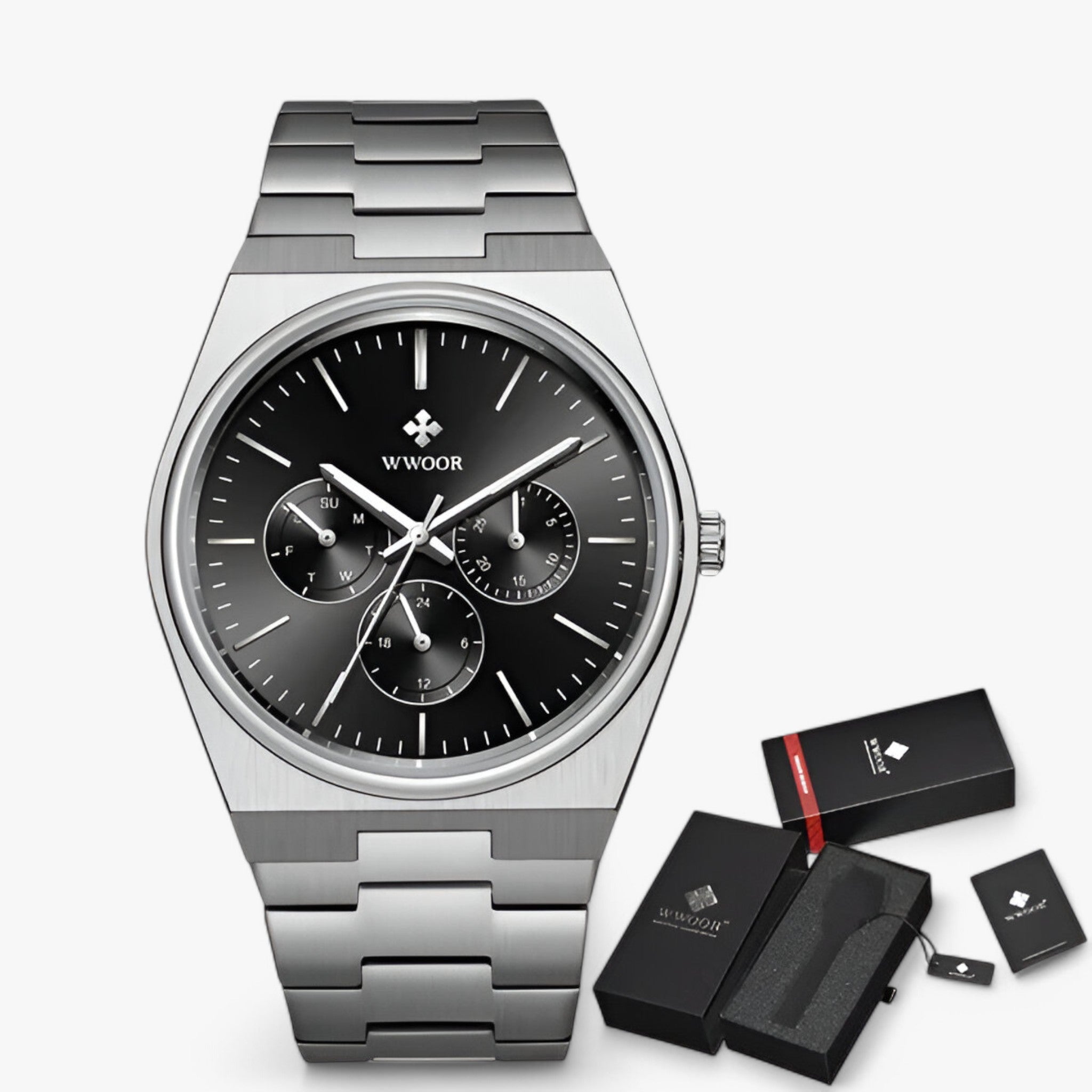 Orologio in Acciaio con Vetro Zaffiro Uomo - argento nero con scatola - accessoires acciaio horloges orologio orologio acciaio uomo vetro watches zaffiro - Concept Palermo