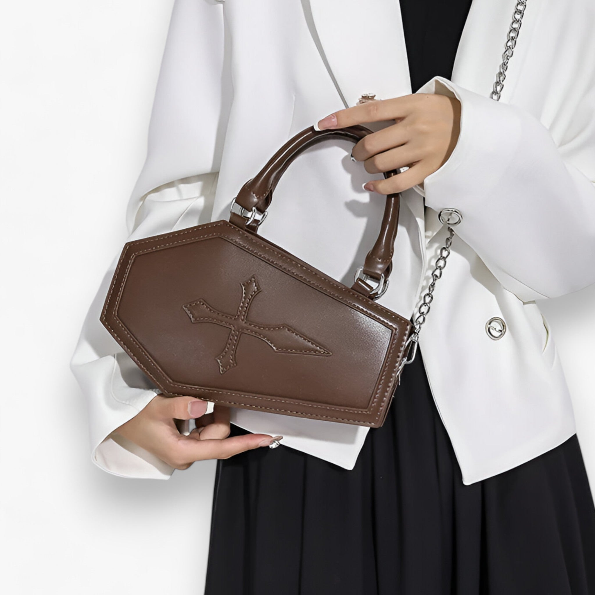 Borsa a Catena Nera Donna Elegante e Spaziosa con Manico Superiore per Feste e Serate - - bags borsetta borsetta catena catena cosplay halloween handbags manico Shoulder Bags women spaziosa women bags women's bags - Concept Palermo