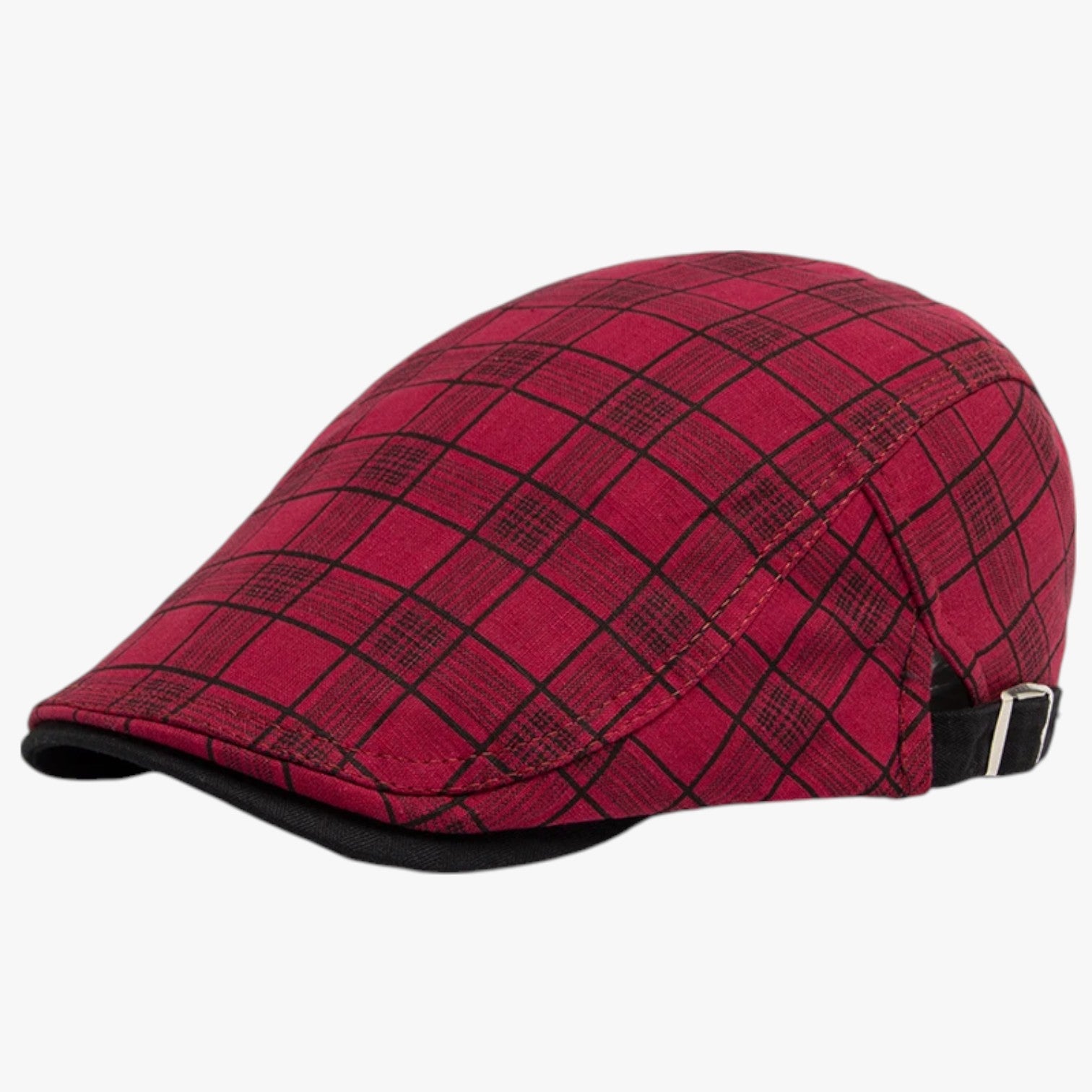 Berretto Estivo Uomo Vintage in Cotone e Lino Traspirante - Plaid Burgundy Adjustable 54-59 cm - berretto berretto estivo caps cotone estivo lino men's hat mens cap uomo vintage - Concept Palermo