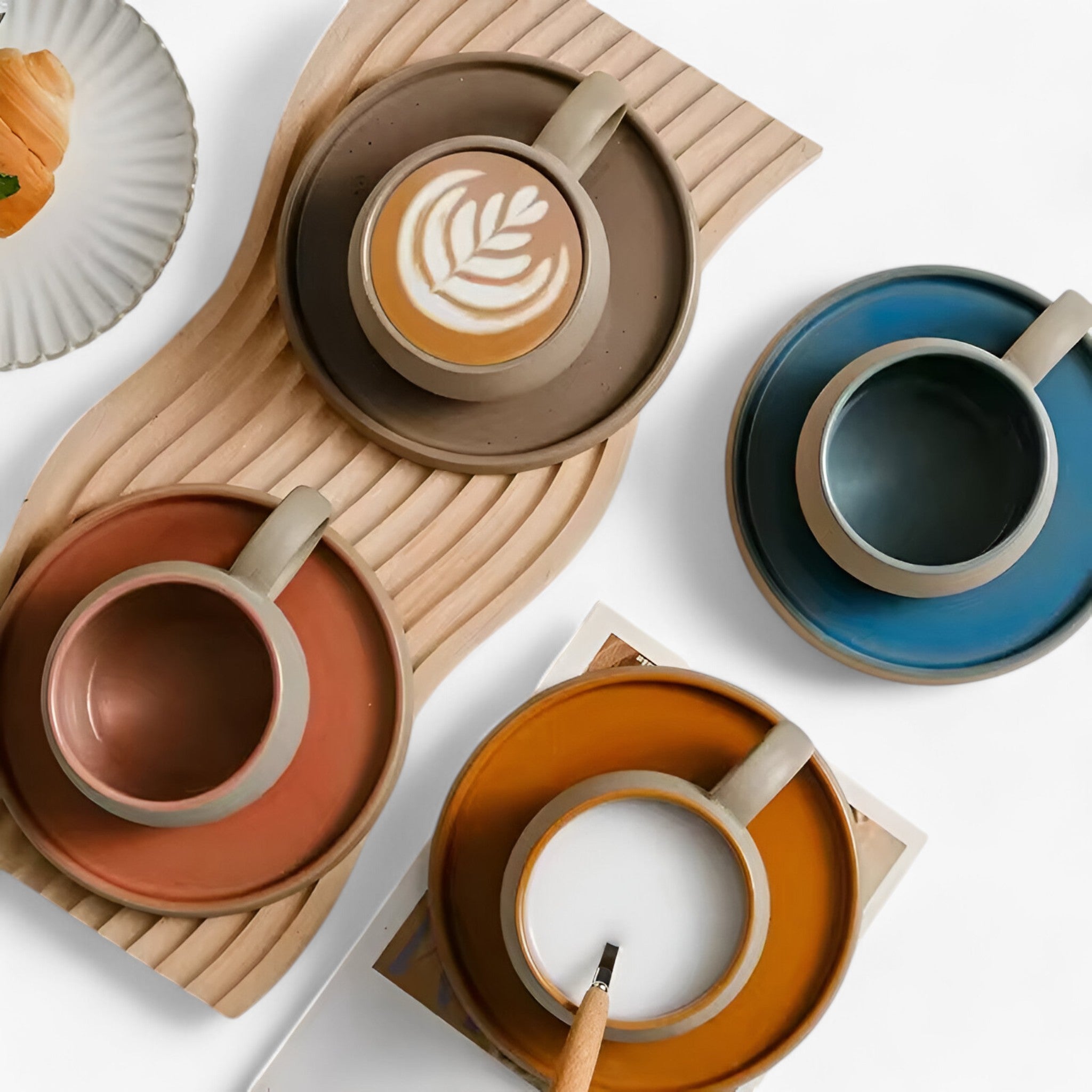 Set Tazze Caffè Espresso in Ceramica con Piattino, Stile Giapponese Minimalista - - caffè caffè espresso espresso giapponese kitchen & dining minimalista piattino tazza - Concept Palermo