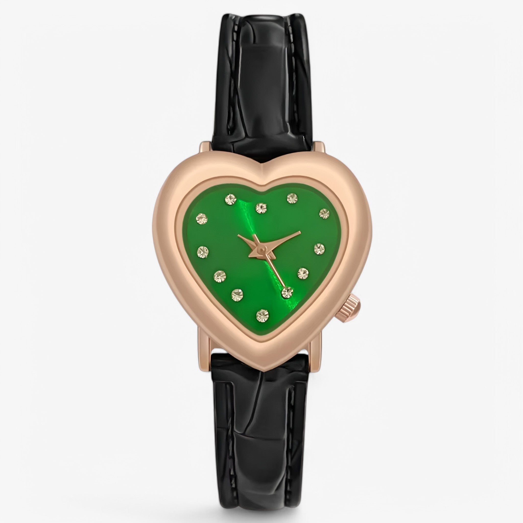 Orologio da donna con quadrante a cuore e cinturino in pelle - Nero Verde - cinturino cuore donna female watch orologio orologio donna pelle quadrante watch for women watches - Concept Palermo