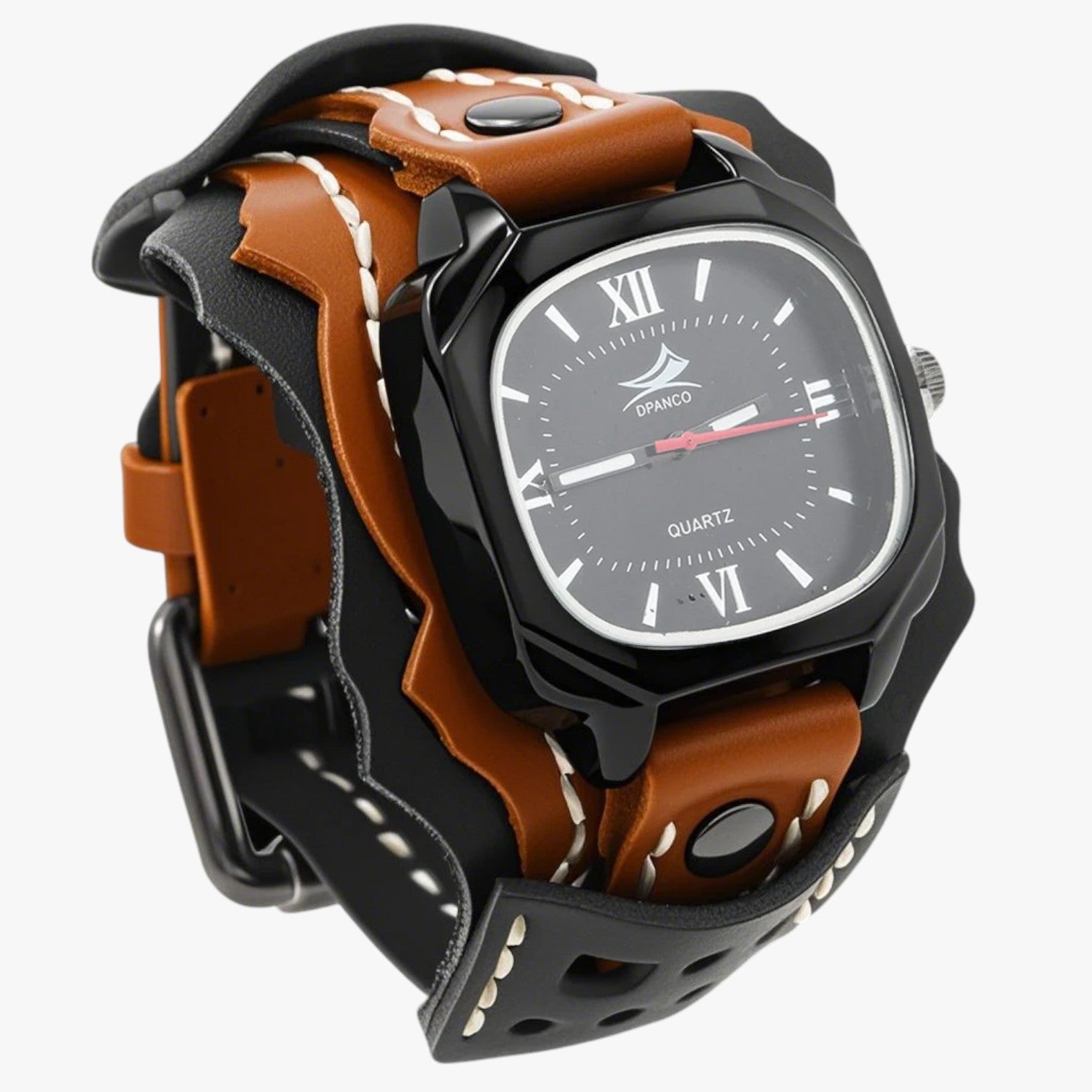 Orologio da uomo quadrato grande con cinturino in vera pelle - Marrone Nero - cinturino orologio orologio uomo pelle quadrato uomo vera watch watch for men watches WATCHES FOR MEN - Concept Palermo
