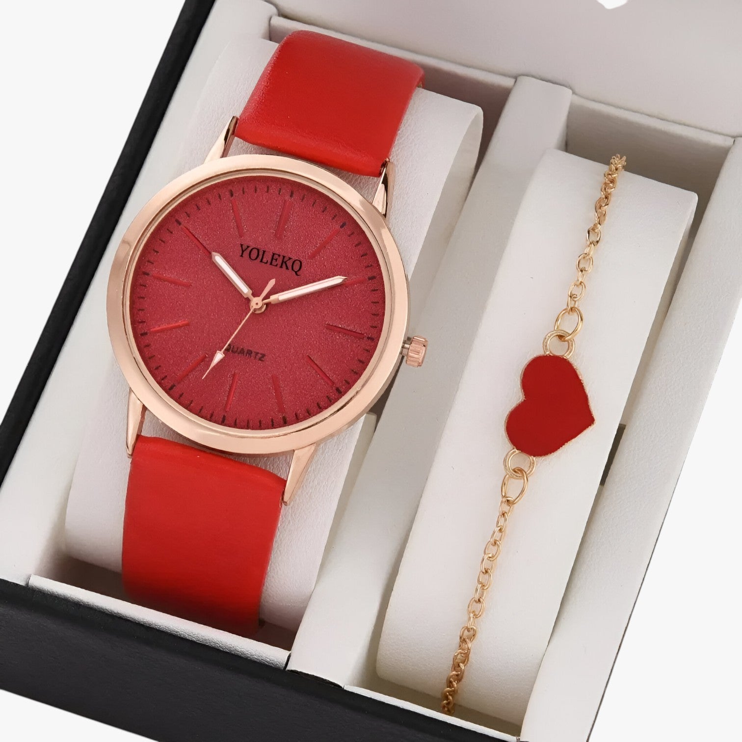 Set Eleganza Femminile 2 Orologi da Donna in Pelle e Bracciale, Stile Lusso al Polso - Red - bracciale donna eleganza eleganza femminile female watch femminile ladies watch orologi pelle polso watch watch for women watches wrist watches for women - Concept Palermo