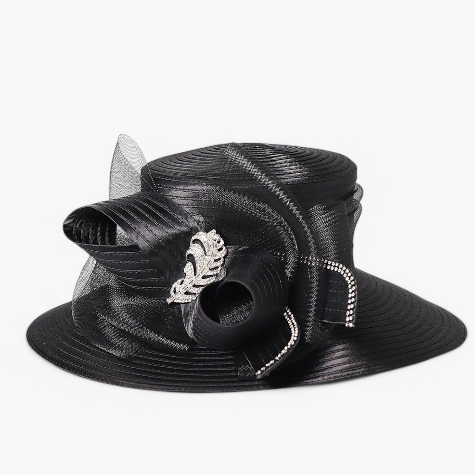 Cappello da festa nuziale di lusso – Satin con bordo largo - Nero 56 fino a 58cm - bordo cappello cappello festa festa hat Hat for girls largo nuziale satin sun hat Sun Hats women hat women's hat - Concept Palermo