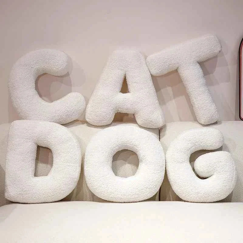 Cuscino Lettera in Peluche Cotone - Alfabeto Decorativo Bianco, 40 Cm