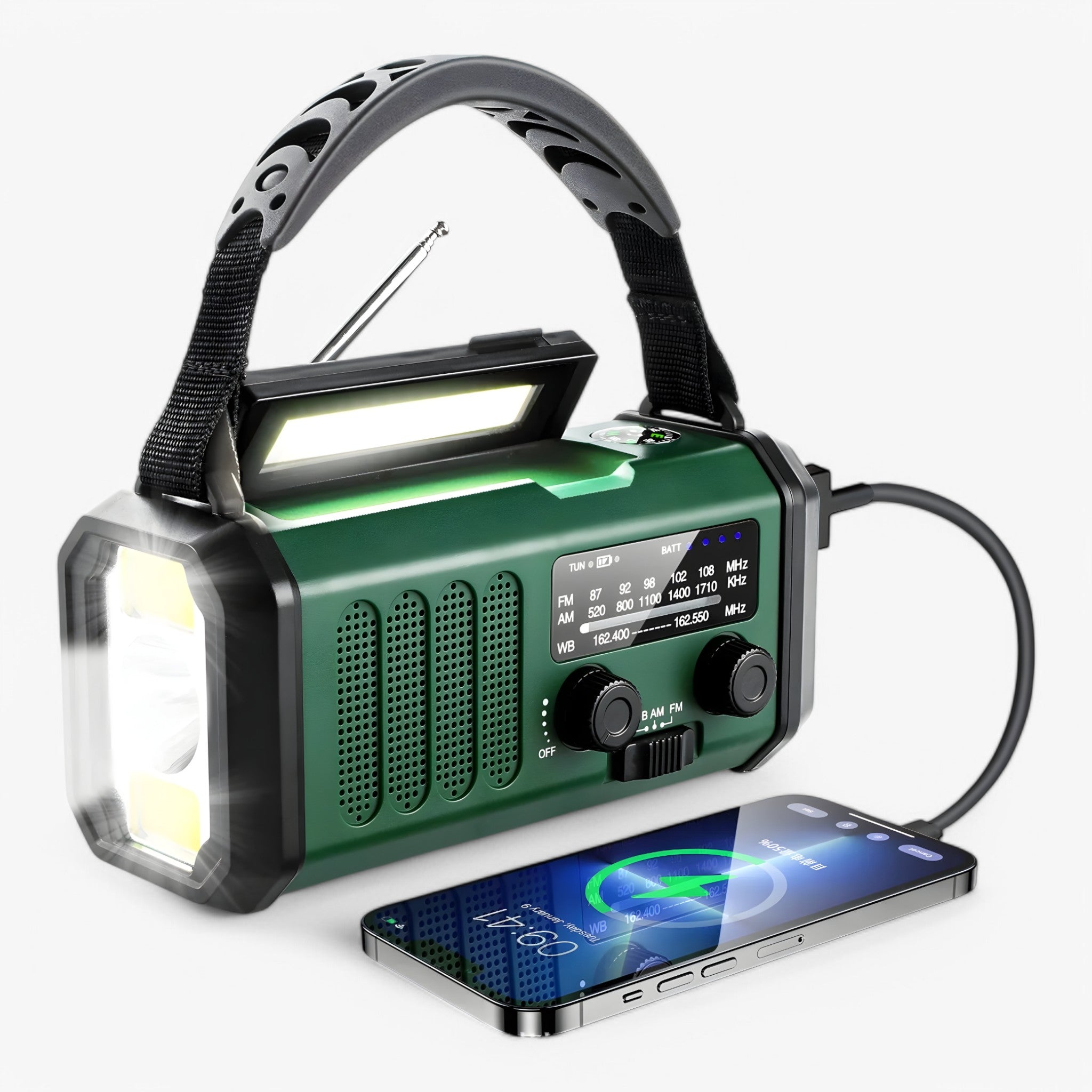 Radio Portatile con Manovella - Verde - AM FM weer radio compacte radio voor kamperen draagbare noodradio emergent radio handcrank radio home & garden LED zaklamp radio manovella noodcommunicatie noodvoorzieningen portatile powerbank functie radio radio portatile zonne-energie radio - Concept Palermo